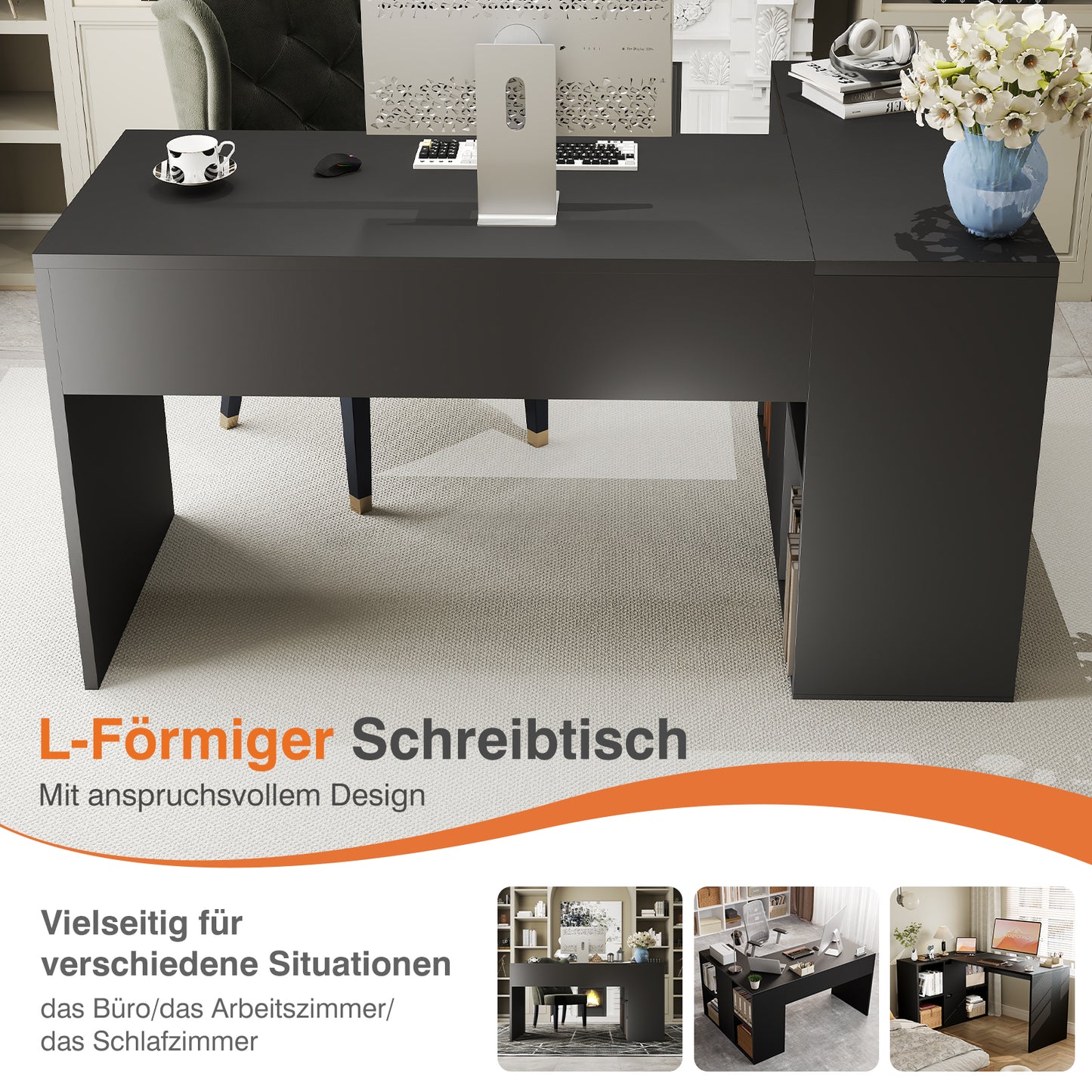 Sweetcrispy L-förmiger Schreibtisch Eckschreibtisch mit Stauraum