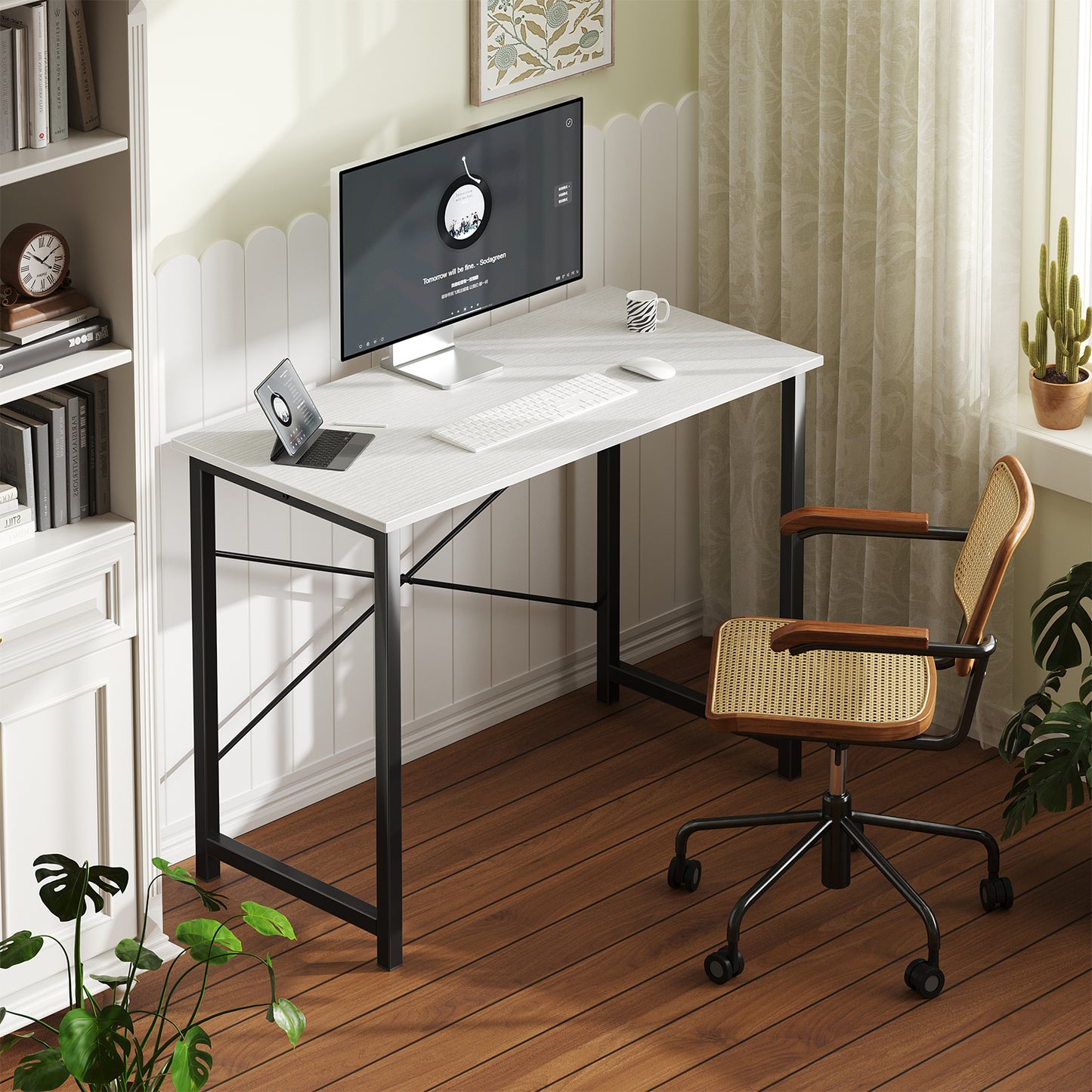 Sweetcrispy Schreibtisch mit Metallrahmen 40 Zoll für Büro und Homeoffice