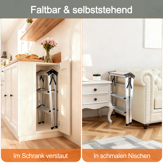 Sweetcrispy klappbare Aluminium-Trittleiter mit 3 Stufen, max. 150 kg belastbar, Höhe ca. 57 cm