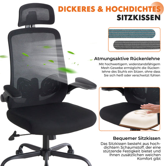 Sweetcrispy ergonomischer Bürostuhl mit Kopfstütze und verstellbaren Armlehnen