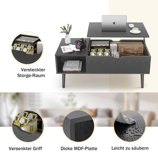 Sweetcrispy höhenverstellbarer Couchtisch mit Stauraumfunktion für das Wohnzimmer