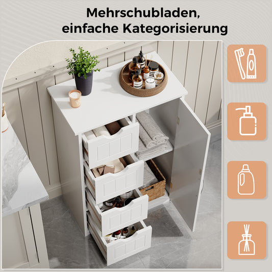 Sweetcrispy Badezimmerschrank Badkommode 24 Zoll, 4 Schubladen + 1 Tür, mit Kippschutz