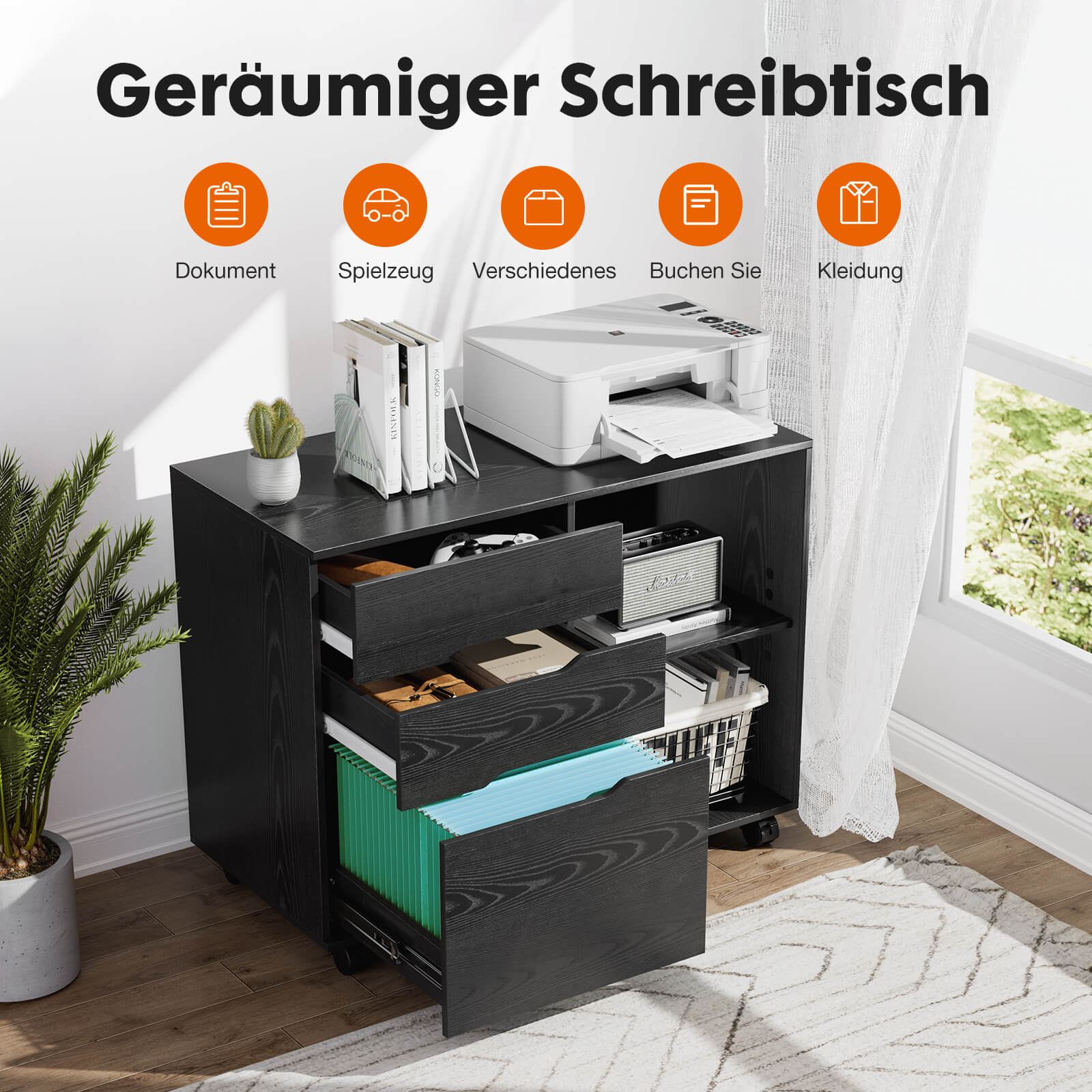 3 Schubladen Mobile Rolling Lateral File Cabinet für Home Office und Kinderzimmer