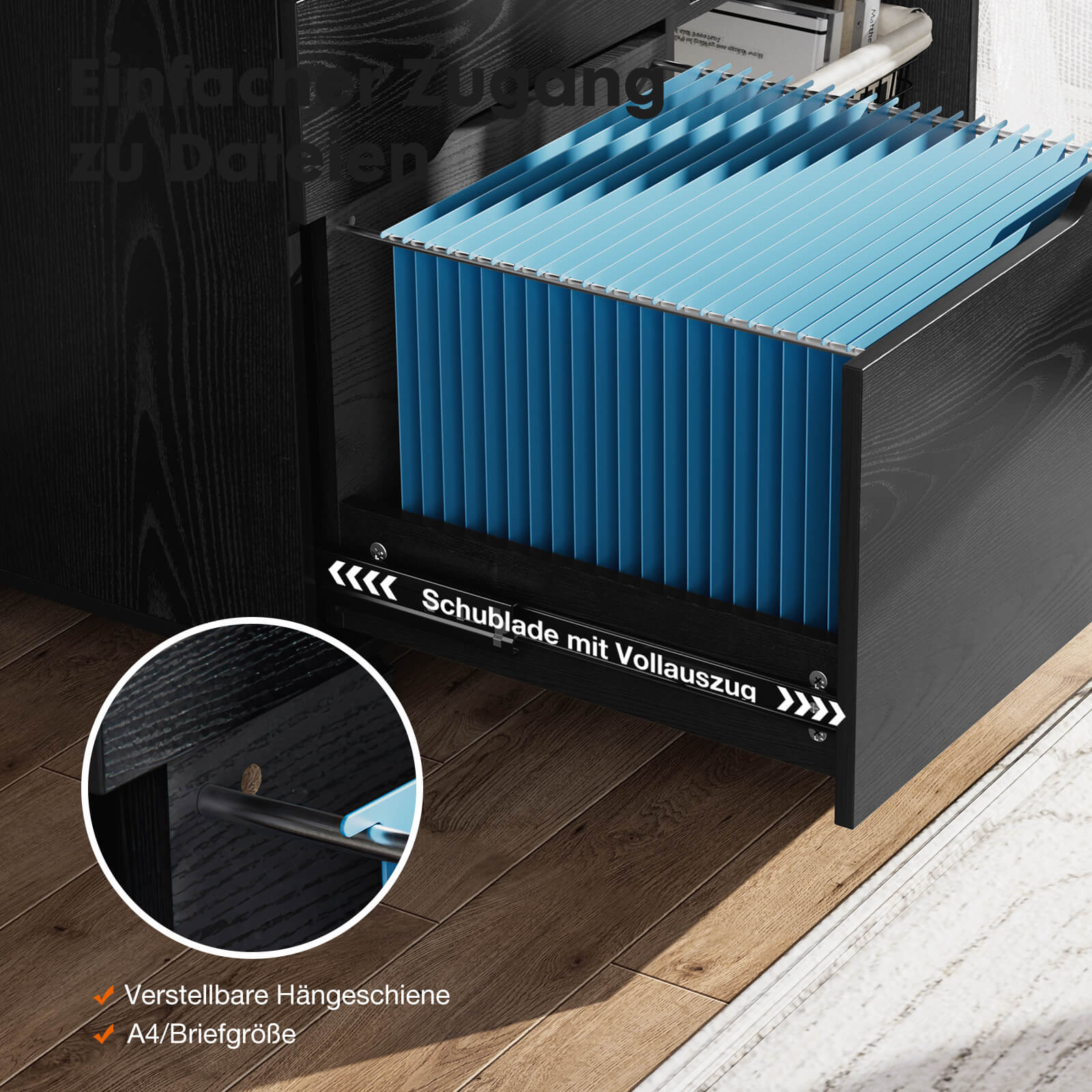 3 Schubladen Mobile Rolling Lateral File Cabinet für Home Office und Kinderzimmer