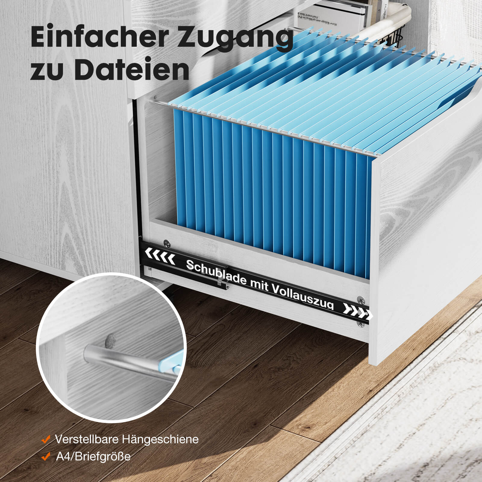 3 Schubladen Mobile Rolling Lateral File Cabinet für Home Office und Kinderzimmer