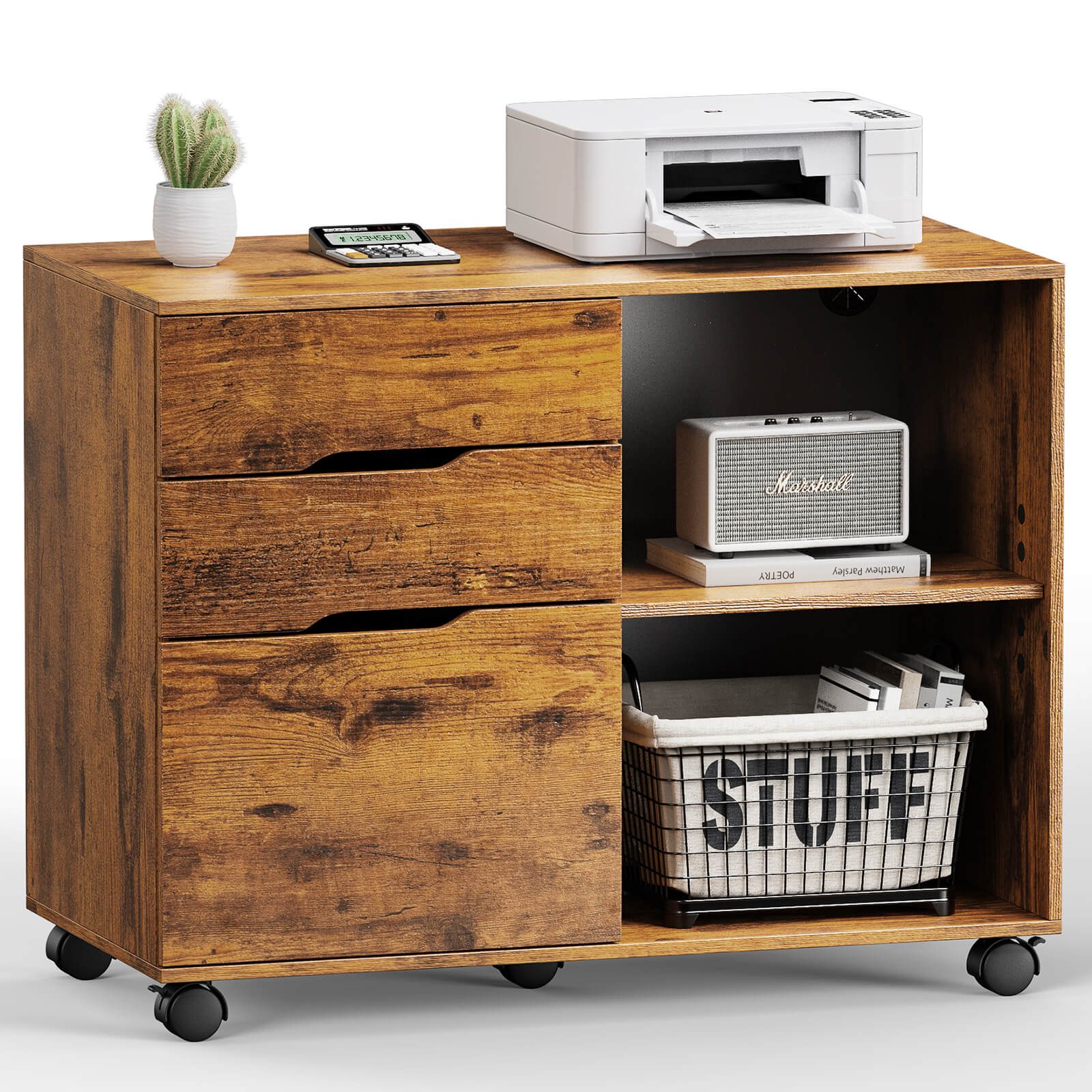3 Schubladen Mobile Rolling Lateral File Cabinet für Home Office und Kinderzimmer