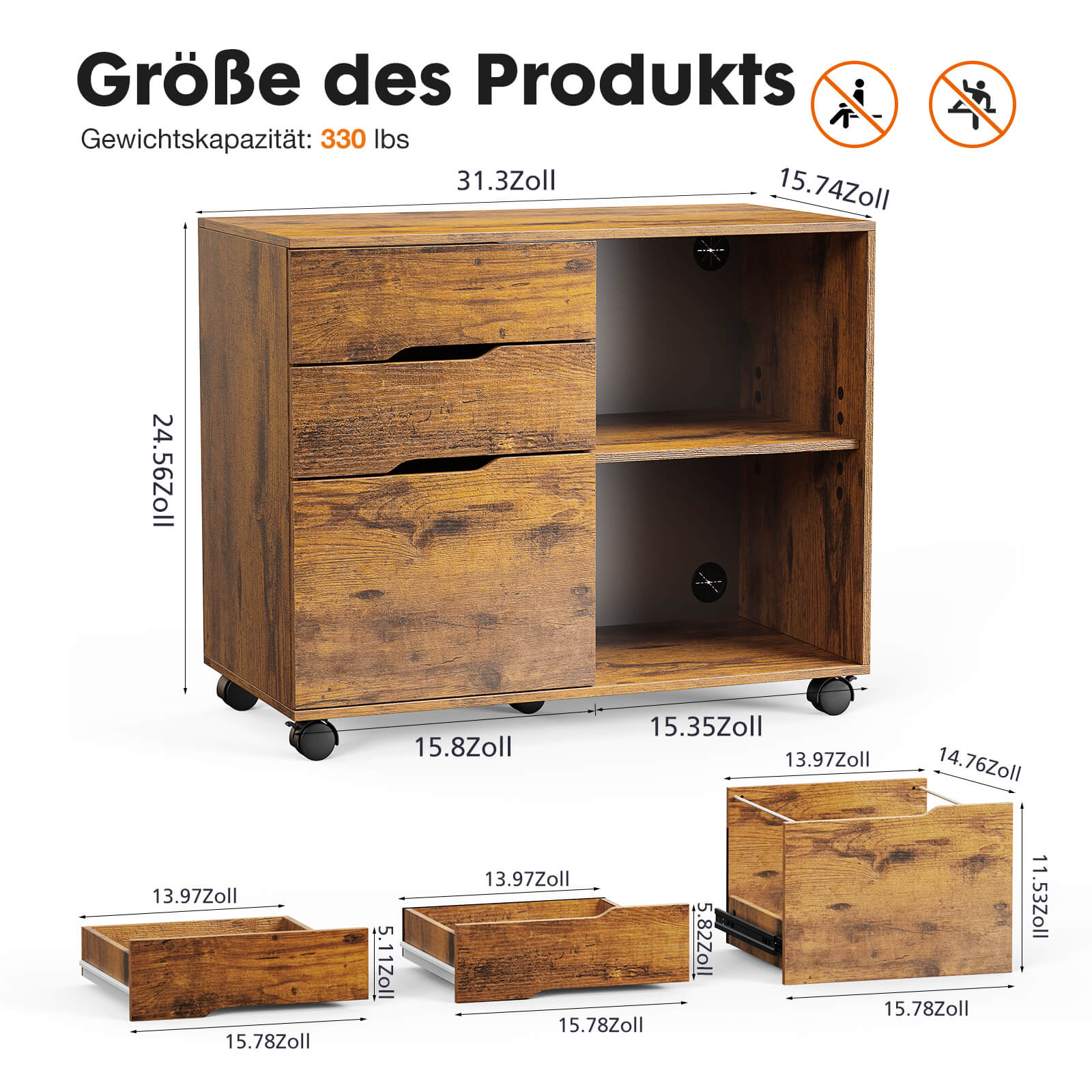 3 Schubladen Mobile Rolling Lateral File Cabinet für Home Office und Kinderzimmer