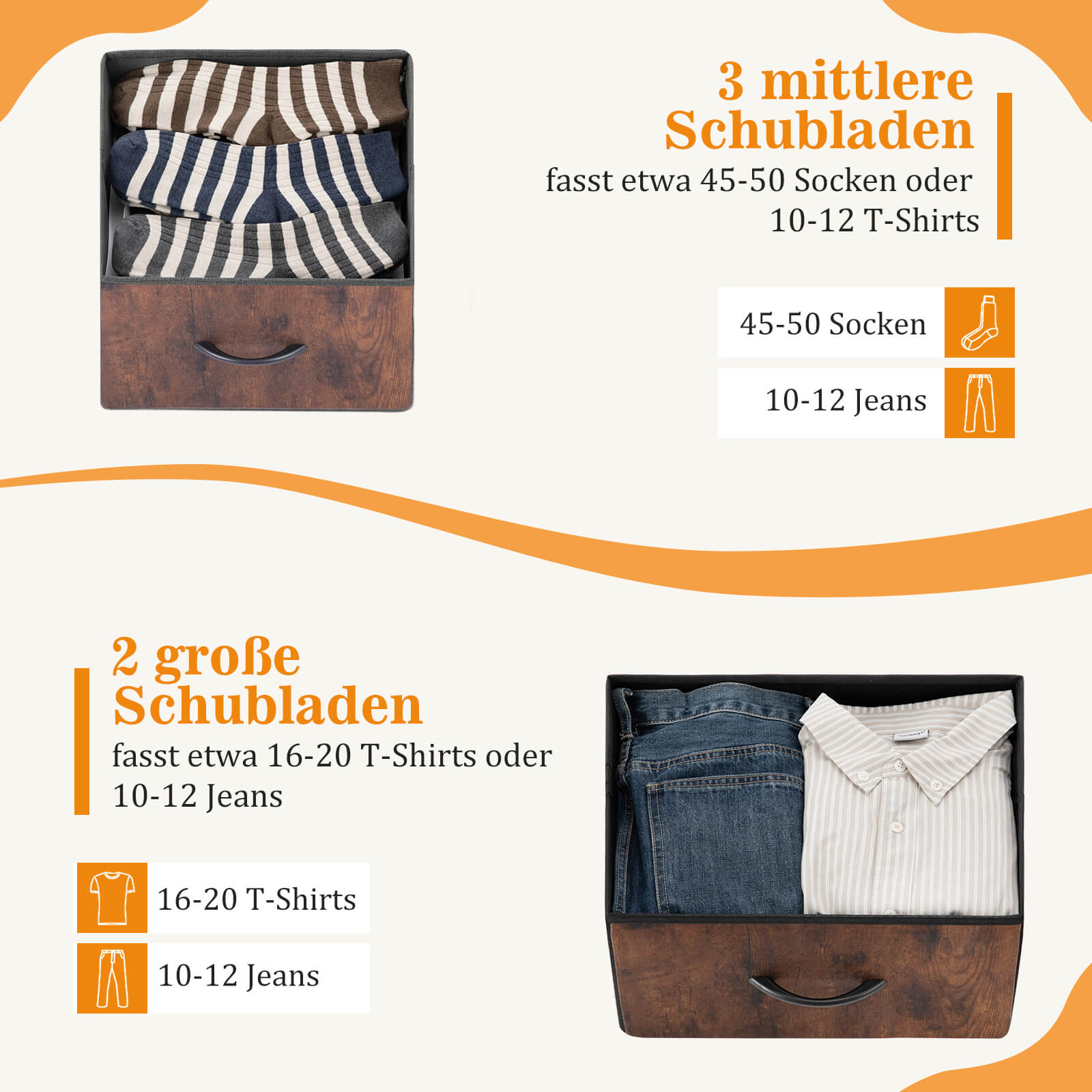 38 in 5 Schubladen Kommode Schubladen, Metallrahmen und Holzplatte