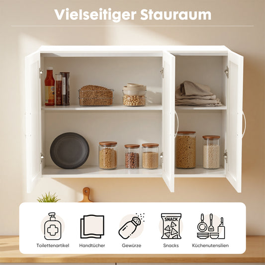 Sweetcrispy Dreitüriger Wandschrank mit verstellbaren Einlegeböden für Badezimmer/Küche/Flur