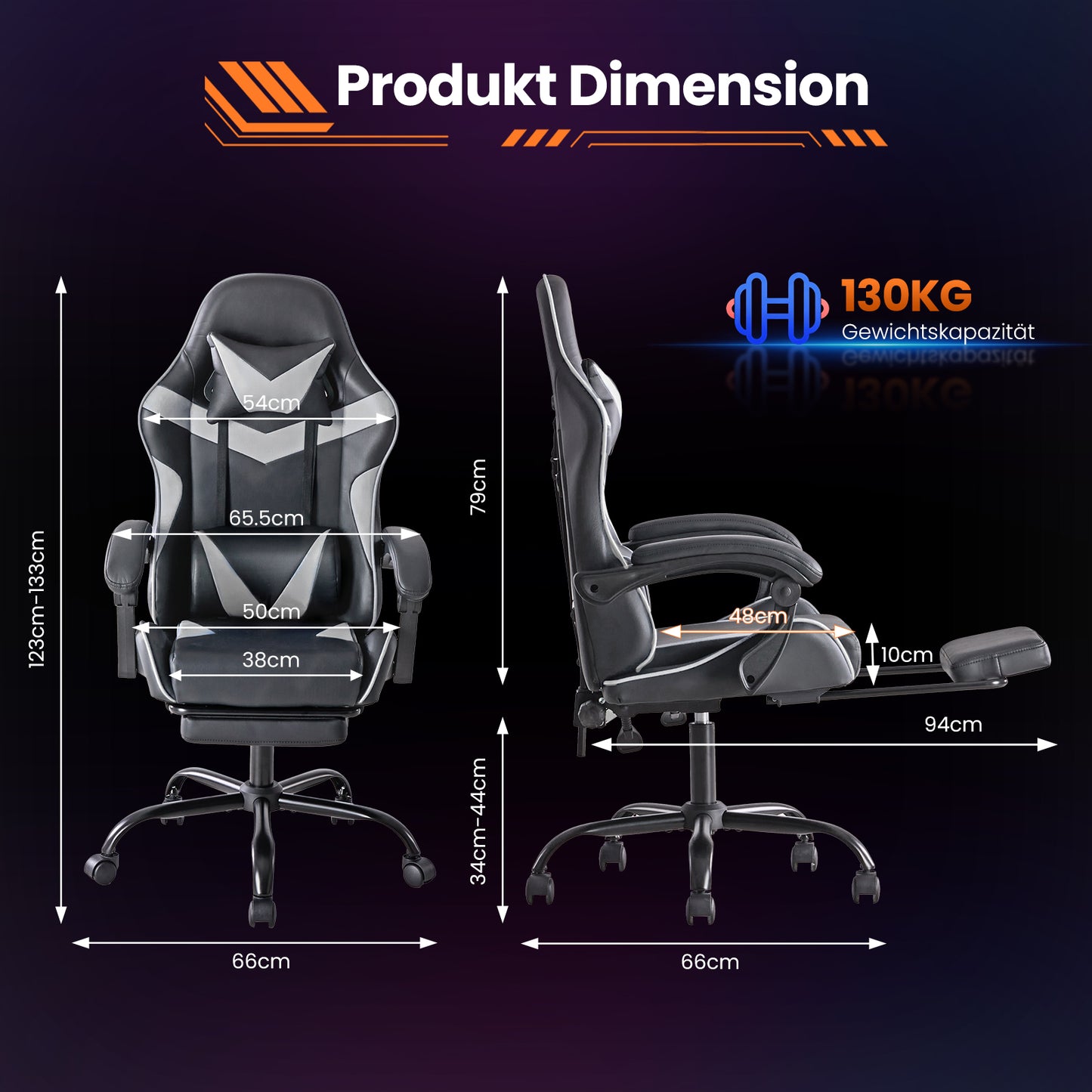 Sweetcrispy ergonomischer Gaming-Stuhl mit verstellbarem Lenden- und Kopfkissen, mit Fußstütze