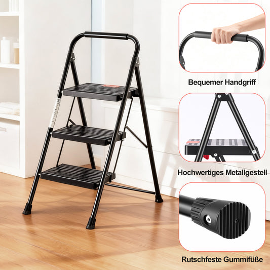 Sweetcrispy rutschfeste 3-Stufen-Trittleiter mit Sicherheitsverschluss und Metallgestell, Höhe ca. 110 cm