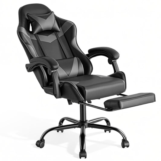 Sweetcrispy ergonomischer Gaming-Stuhl mit verstellbarem Lenden- und Kopfkissen, mit Fußstütze