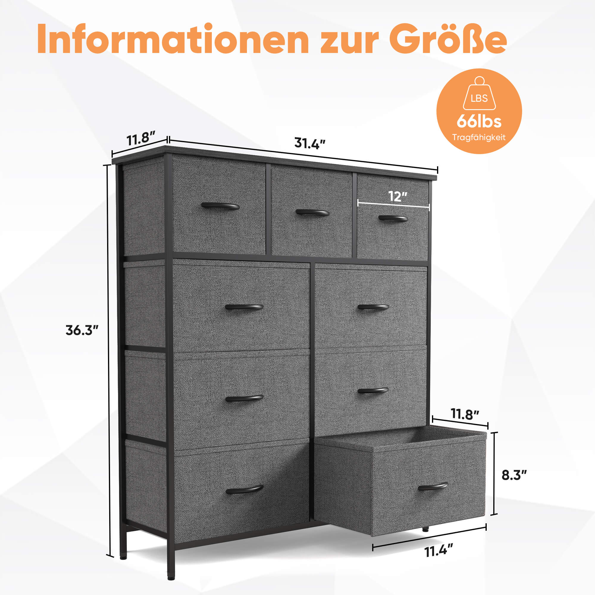 Hohe Dresser Fabric Storage Tower mit 9 Fabric Bins Schubladen, hölzerne Top für Kinderzimmer, Schrank, Eingang, Kinderzimmer
