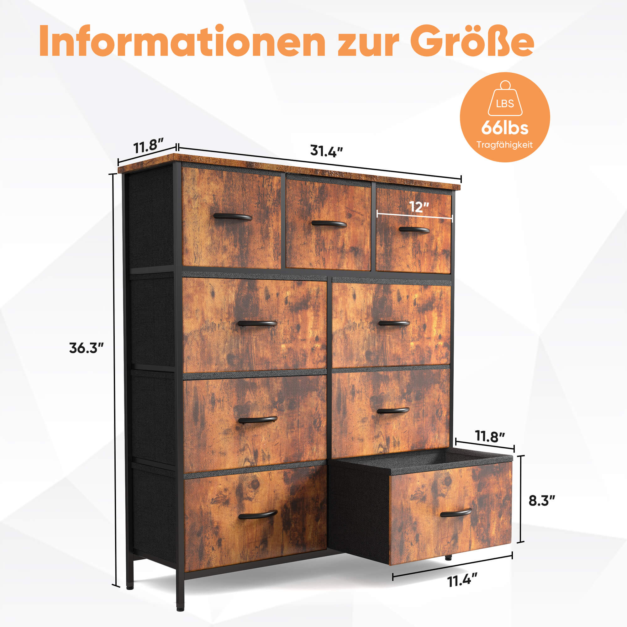 Hohe Dresser Fabric Storage Tower mit 9 Fabric Bins Schubladen, hölzerne Top für Kinderzimmer, Schrank, Eingang, Kinderzimmer