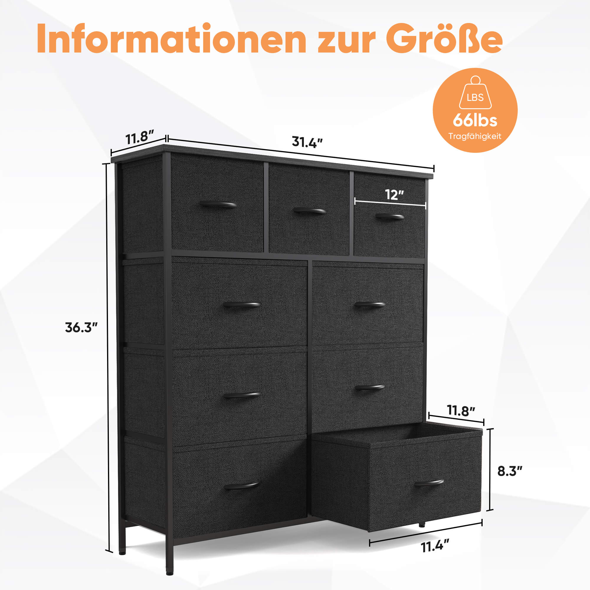 Hohe Dresser Fabric Storage Tower mit 9 Fabric Bins Schubladen, hölzerne Top für Kinderzimmer, Schrank, Eingang, Kinderzimmer