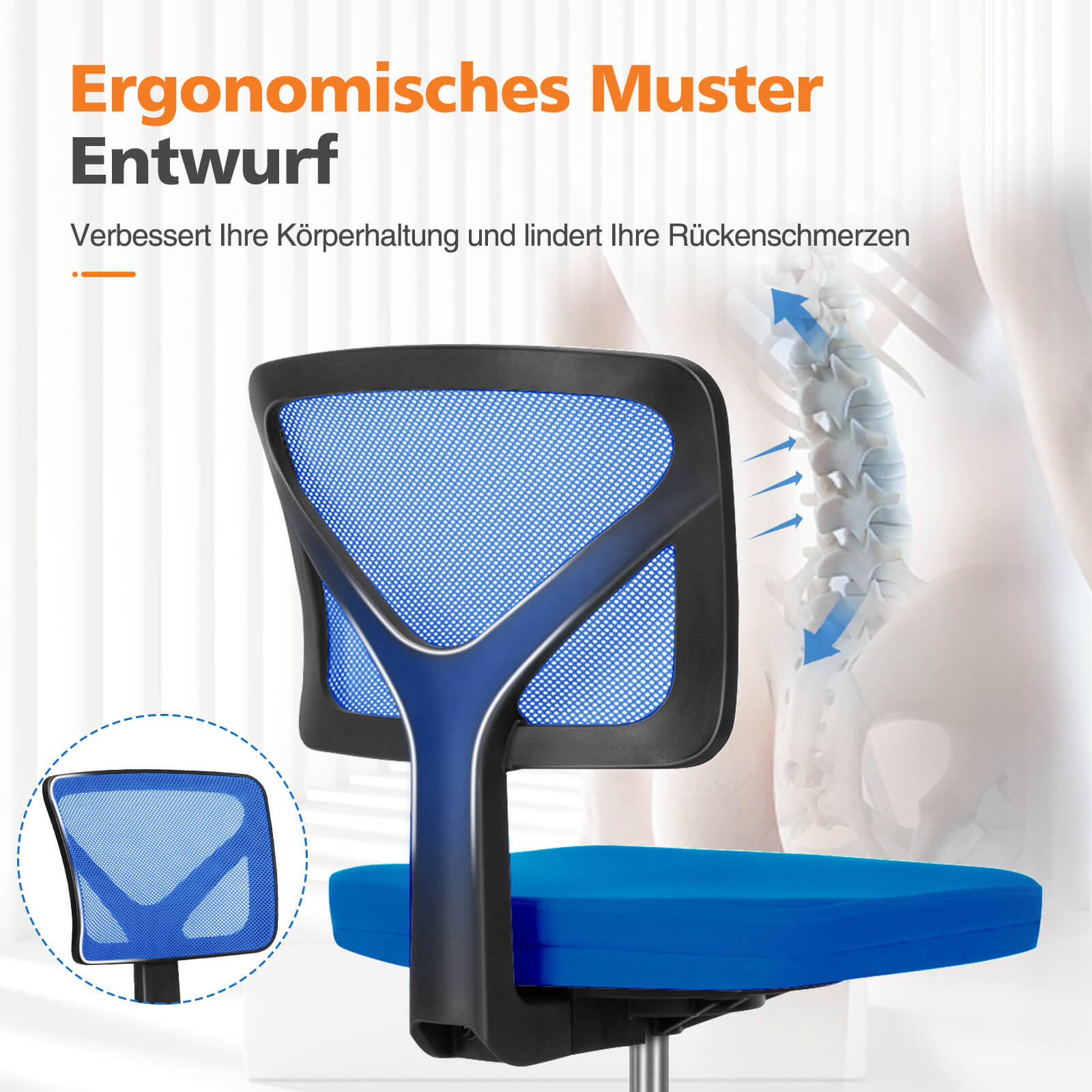 Low-Back Mesh Armless Office Chair,Swivel Rolling Computer Stuhl keine Arme mit Lendenwirbelstütze