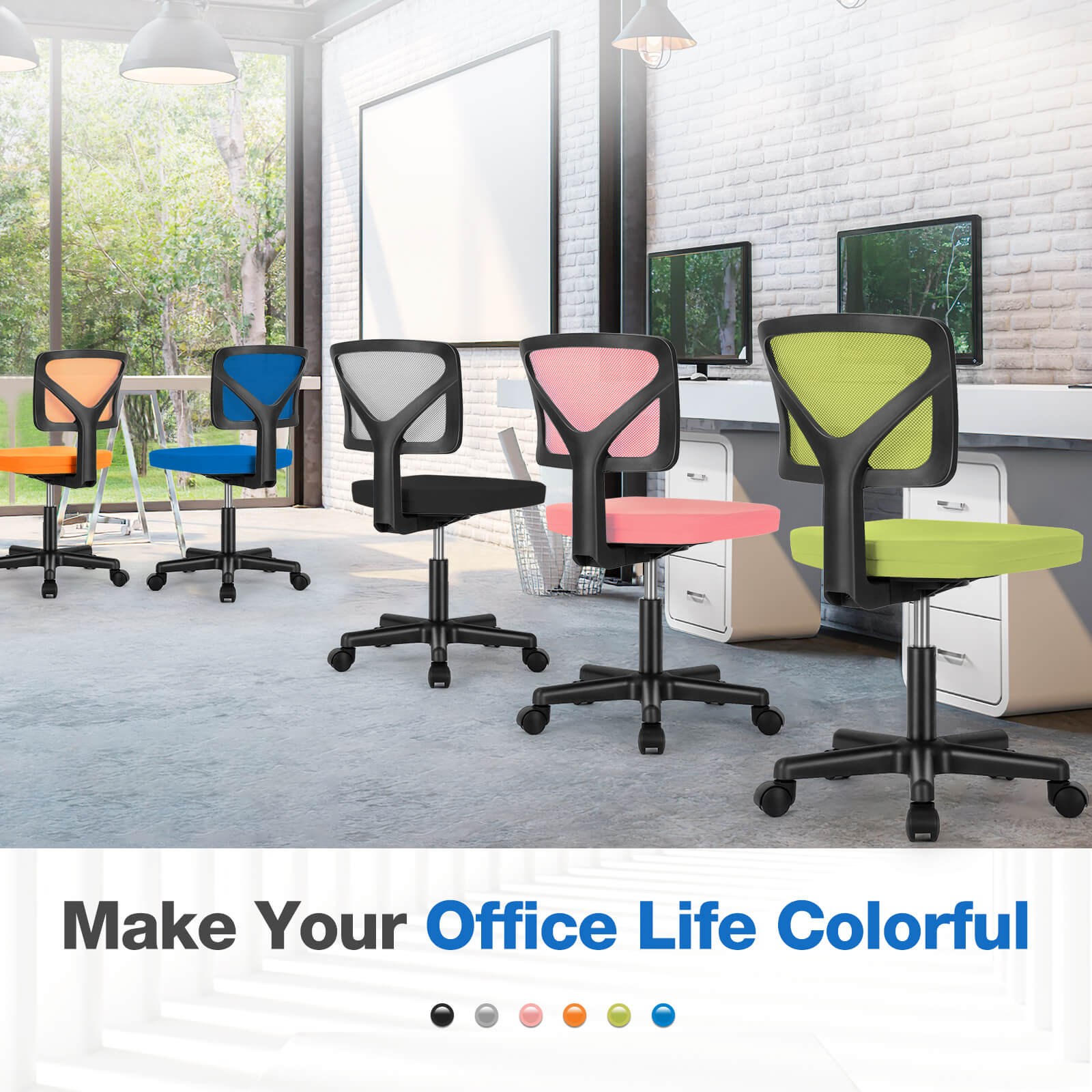 Low-Back Mesh Armless Office Chair,Swivel Rolling Computer Stuhl keine Arme mit Lendenwirbelstütze