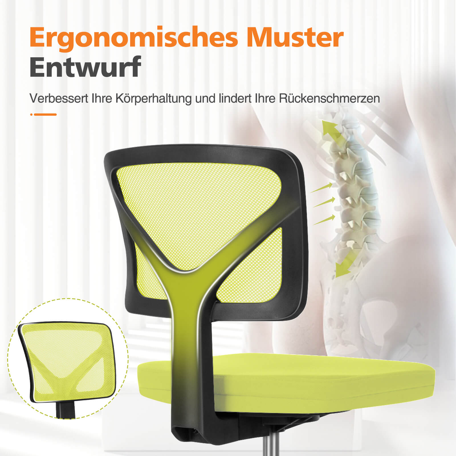 Low-Back Mesh Armless Office Chair,Swivel Rolling Computer Stuhl keine Arme mit Lendenwirbelstütze