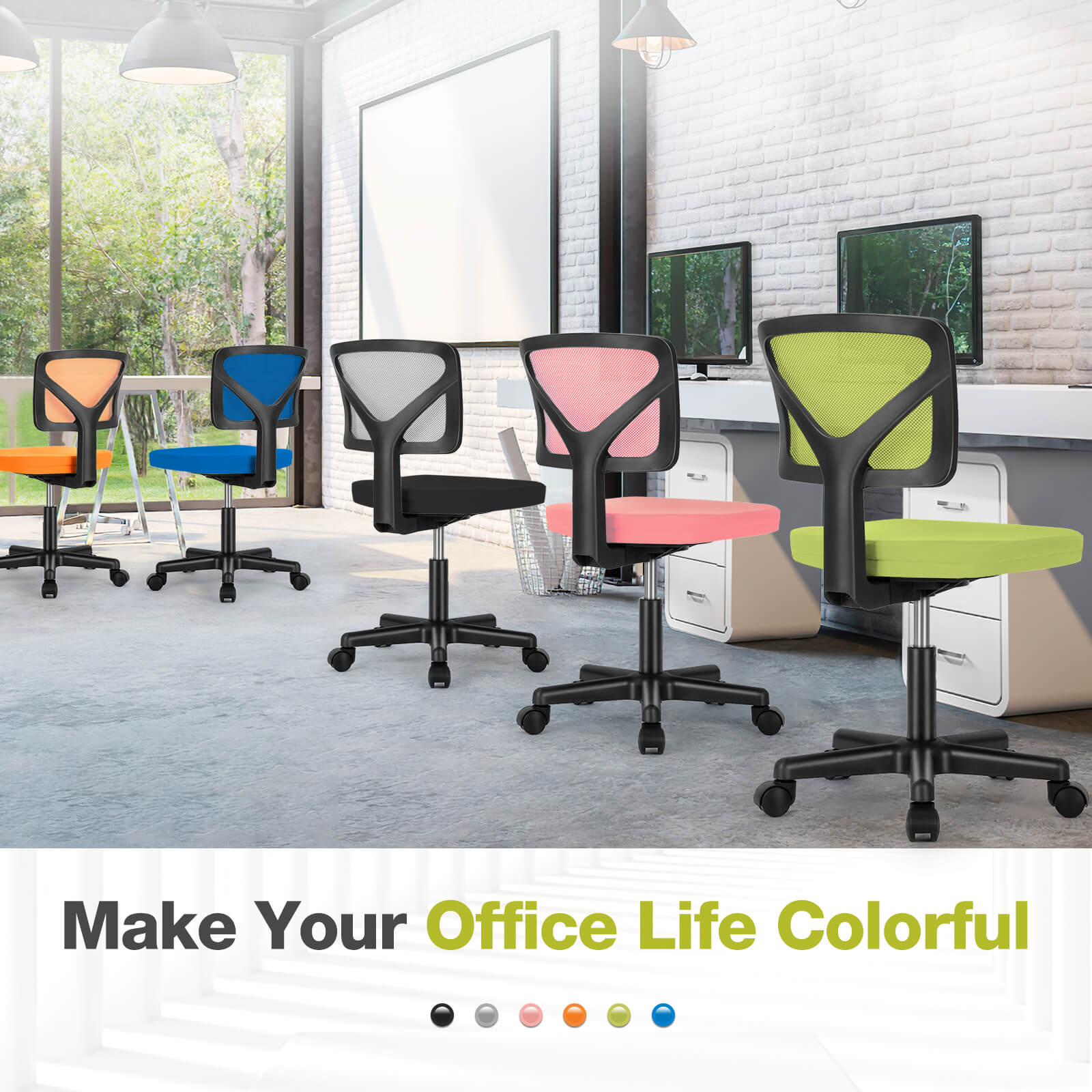Low-Back Mesh Armless Office Chair,Swivel Rolling Computer Stuhl keine Arme mit Lendenwirbelstütze