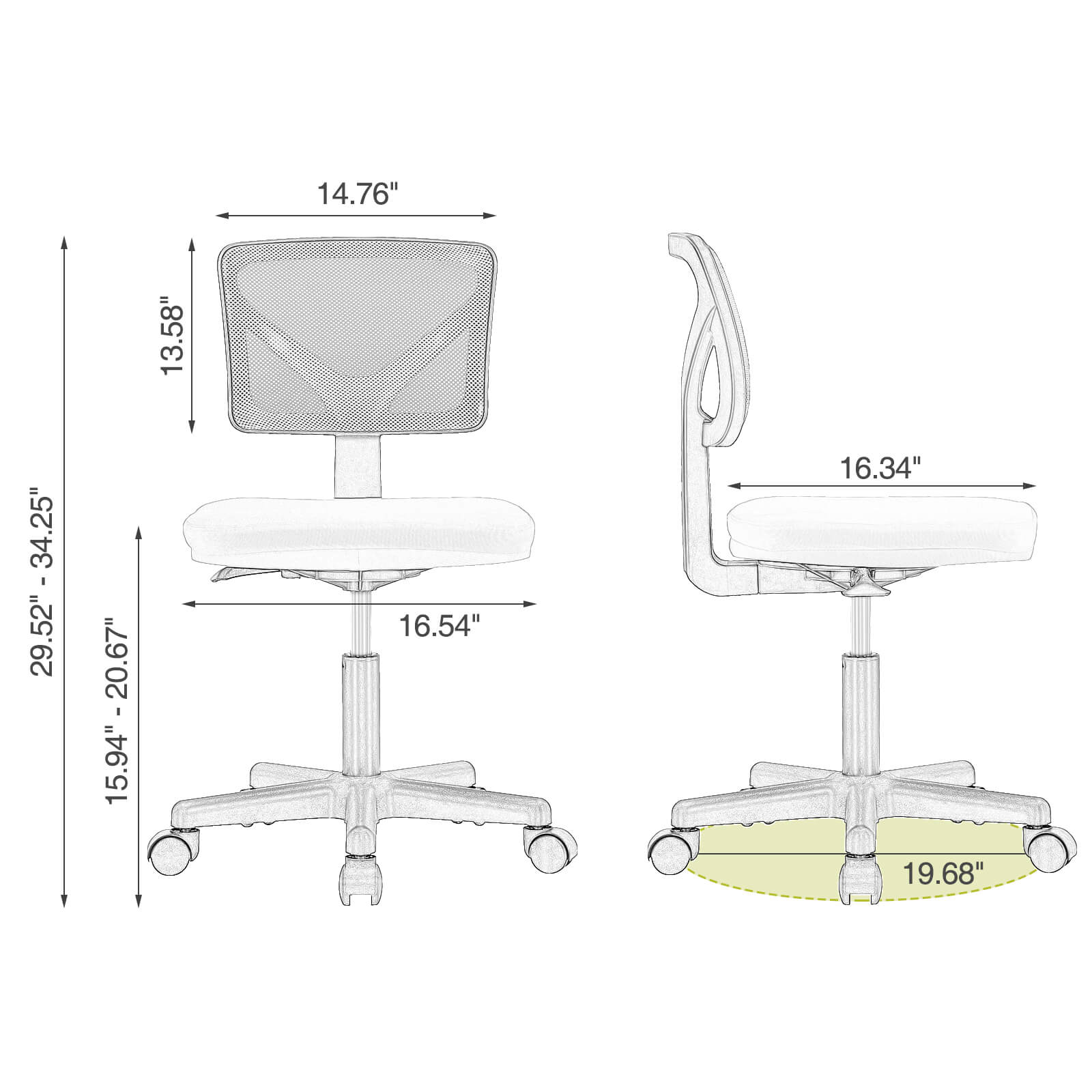 Low-Back Mesh Armless Office Chair,Swivel Rolling Computer Stuhl keine Arme mit Lendenwirbelstütze