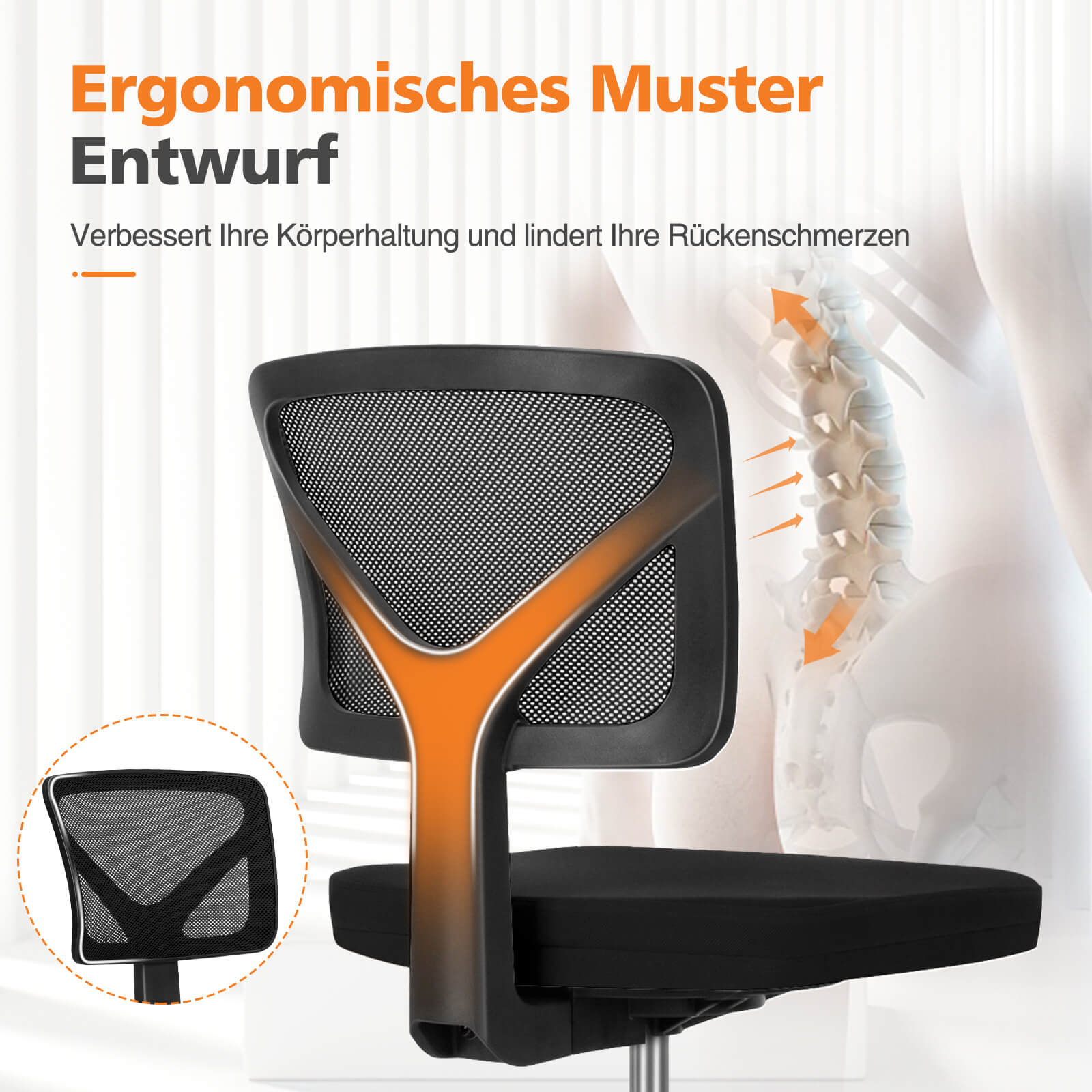 Low-Back Mesh Armless Office Chair,Swivel Rolling Computer Stuhl keine Arme mit Lendenwirbelstütze