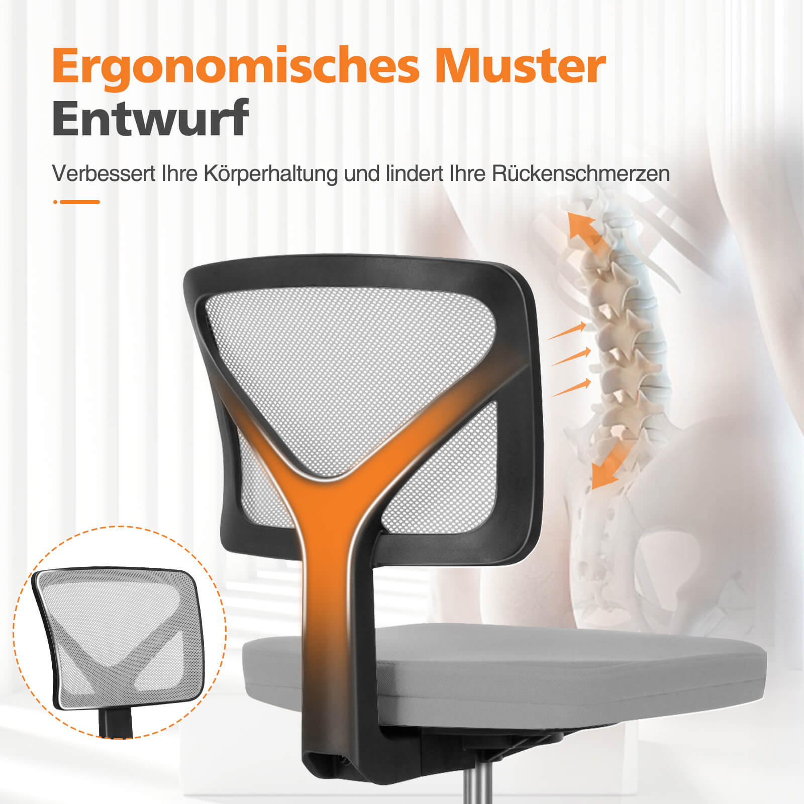 Low-Back Mesh Armless Office Chair,Swivel Rolling Computer Stuhl keine Arme mit Lendenwirbelstütze