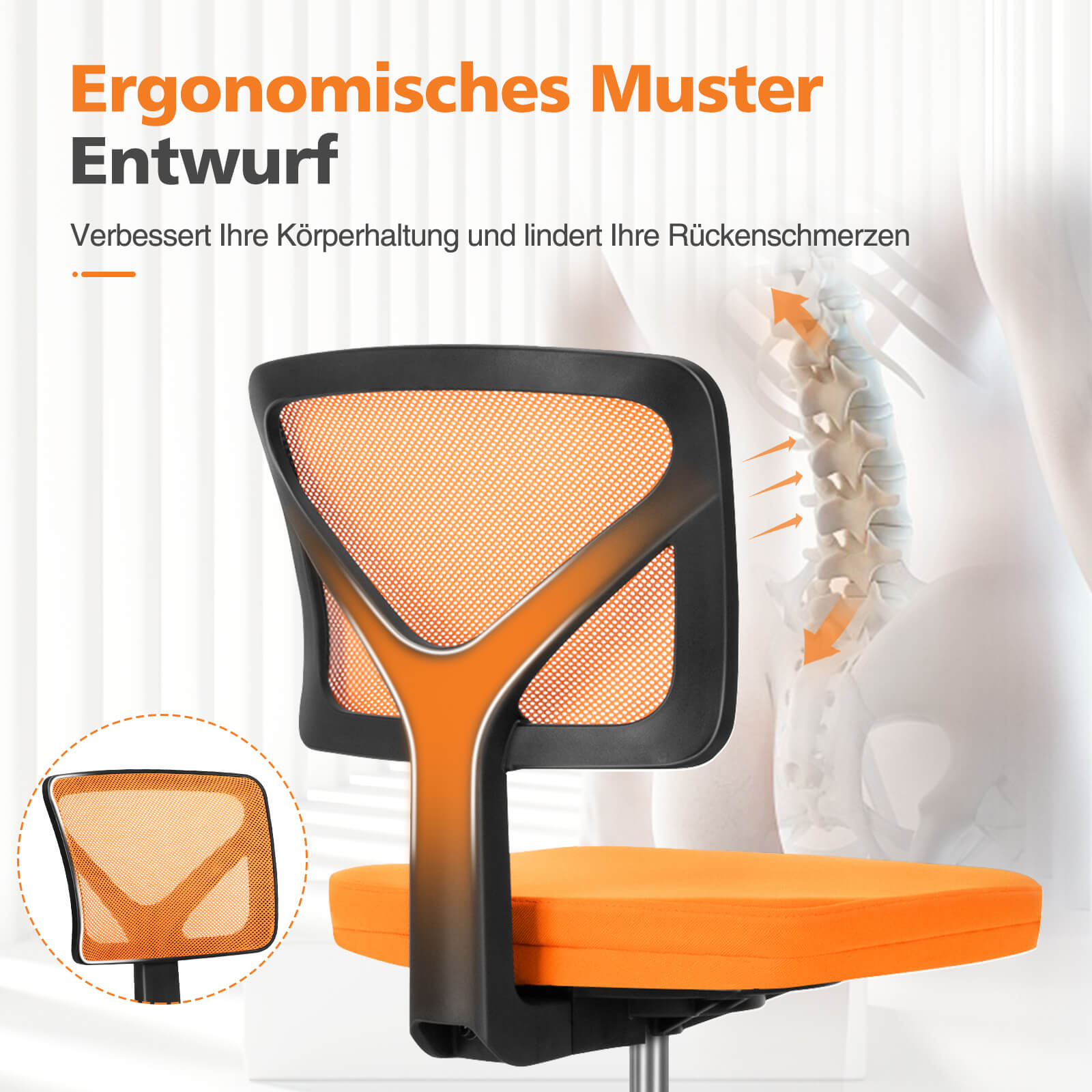 Low-Back Mesh Armless Office Chair,Swivel Rolling Computer Stuhl keine Arme mit Lendenwirbelstütze