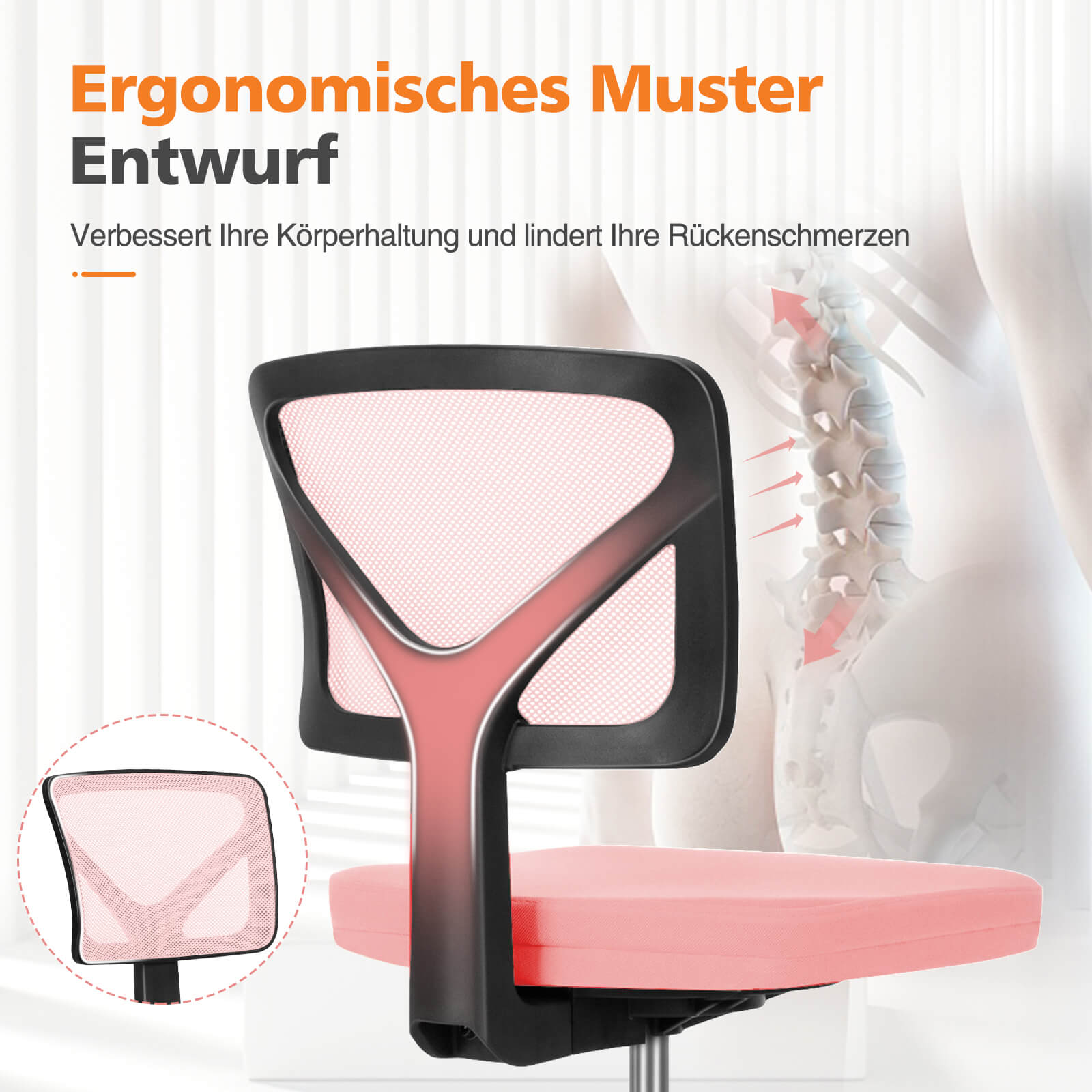 Low-Back Mesh Armless Office Chair,Swivel Rolling Computer Stuhl keine Arme mit Lendenwirbelstütze