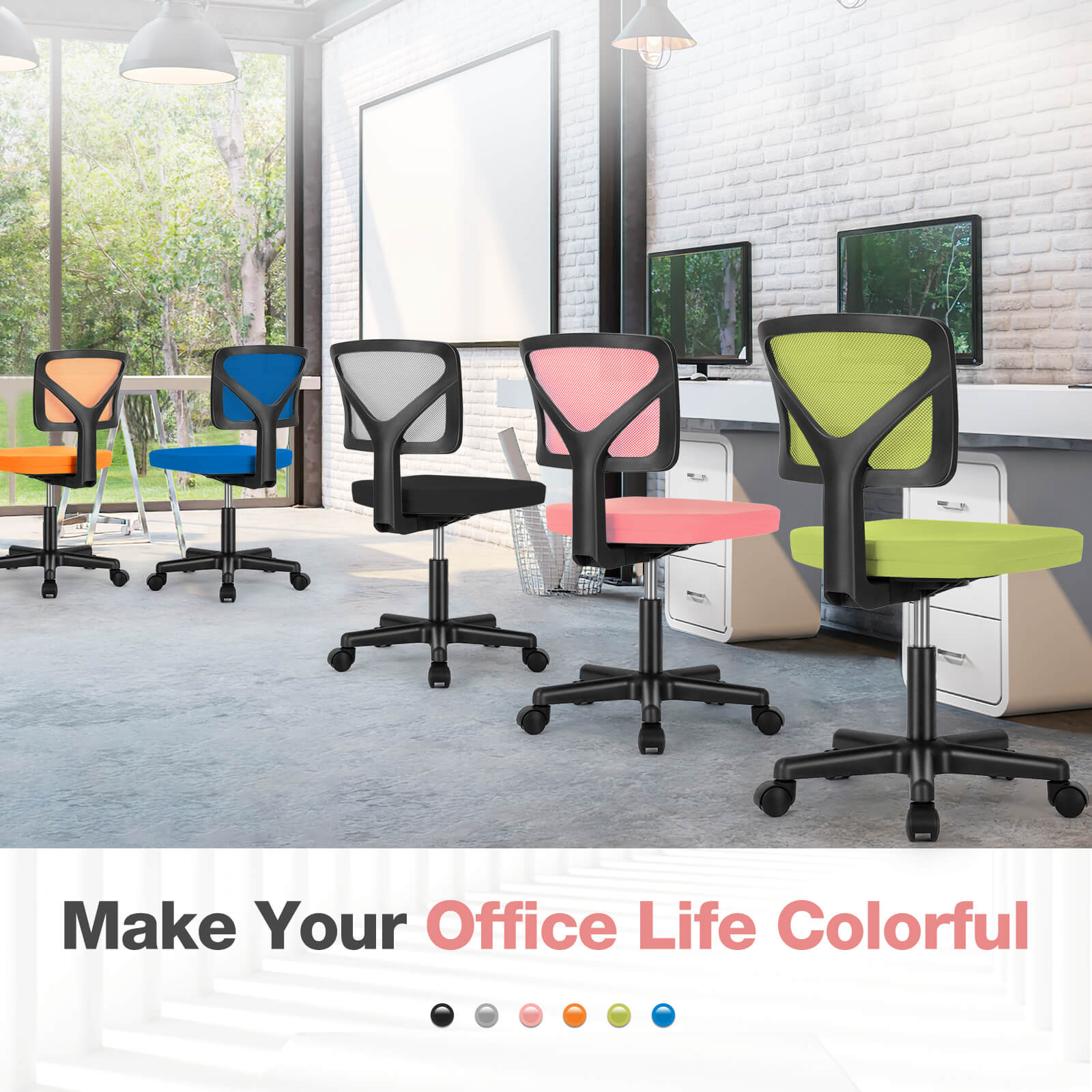 Low-Back Mesh Armless Office Chair,Swivel Rolling Computer Stuhl keine Arme mit Lendenwirbelstütze