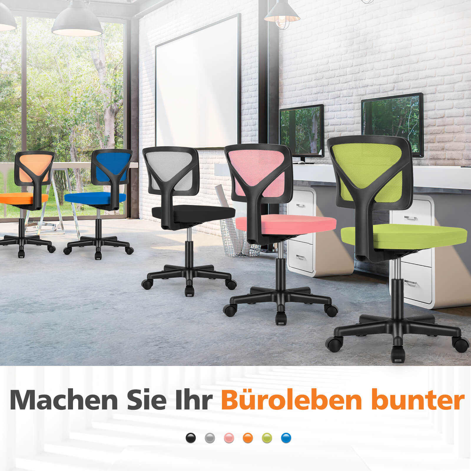 Low-Back Mesh Armless Office Chair,Swivel Rolling Computer Stuhl keine Arme mit Lendenwirbelstütze