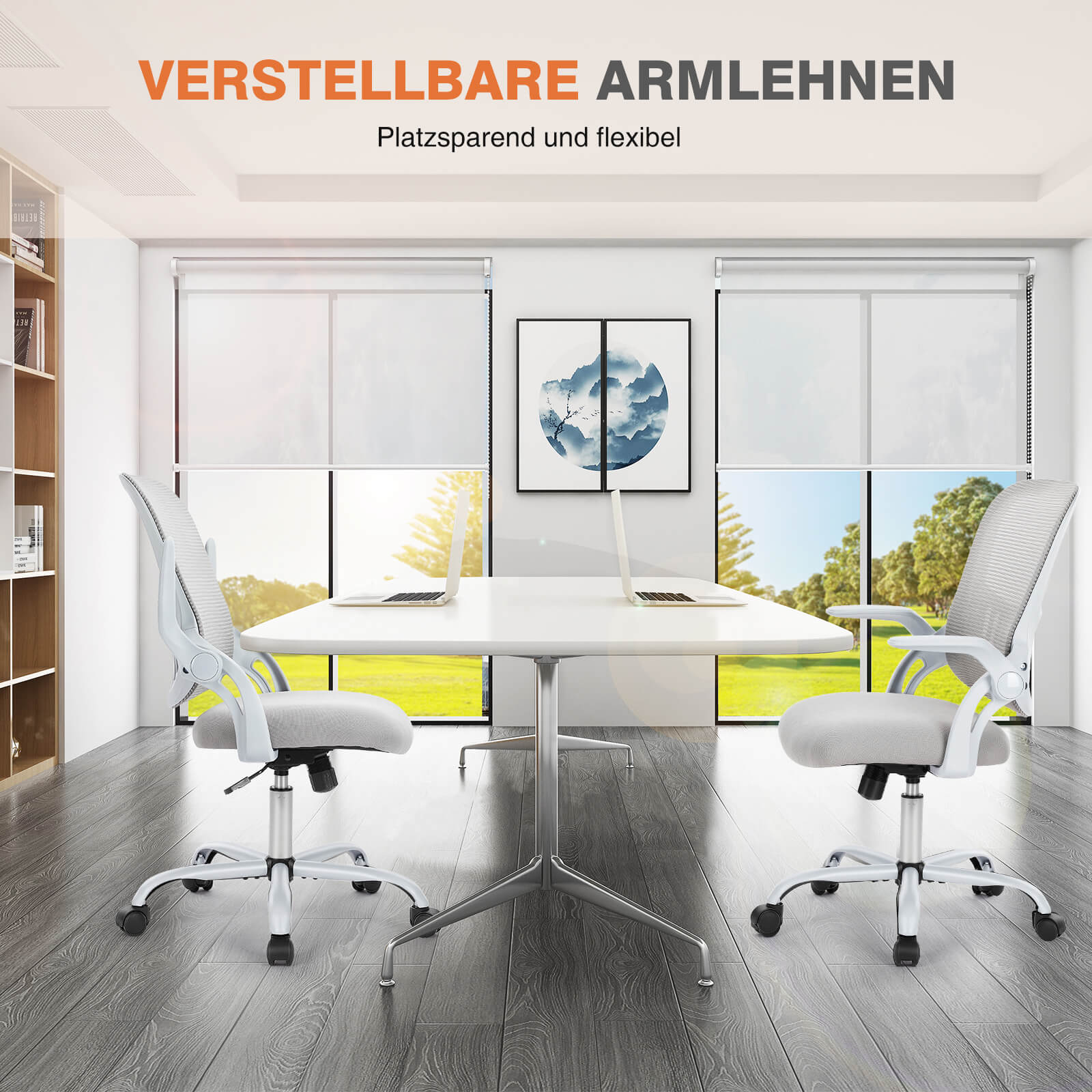 Ergonomische Home Mesh Office Schreibtischstühle mit Flip up Armlehnen, Lendenwirbelstütze