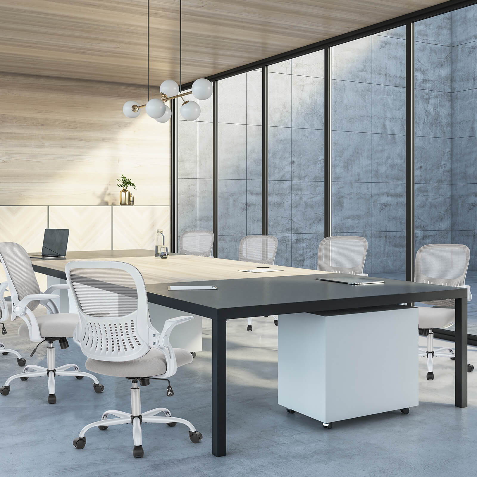 Ergonomische Home Mesh Office Schreibtischstühle mit Flip up Armlehnen, Lendenwirbelstütze