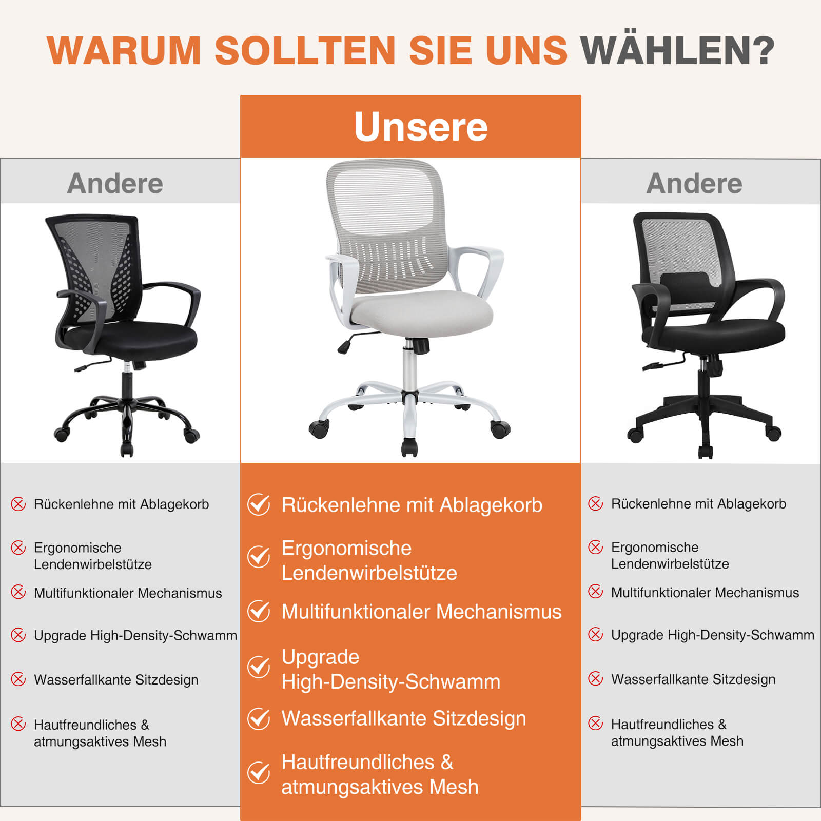 Ergonomische Home Mesh Office Schreibtischstühle mit Flip up Armlehnen, Lendenwirbelstütze