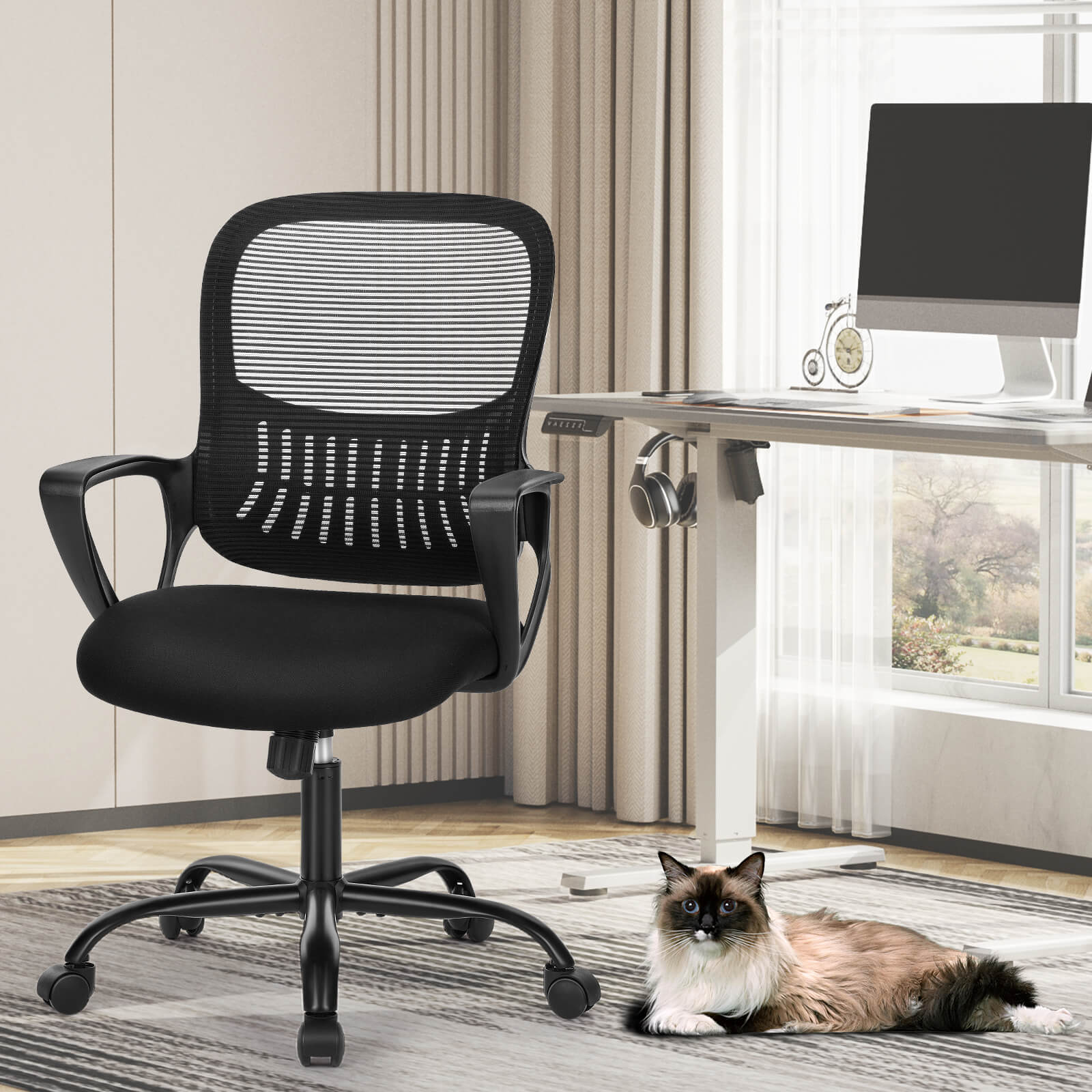 Ergonomische Home Mesh Office Schreibtischstühle mit Flip up Armlehnen, Lendenwirbelstütze