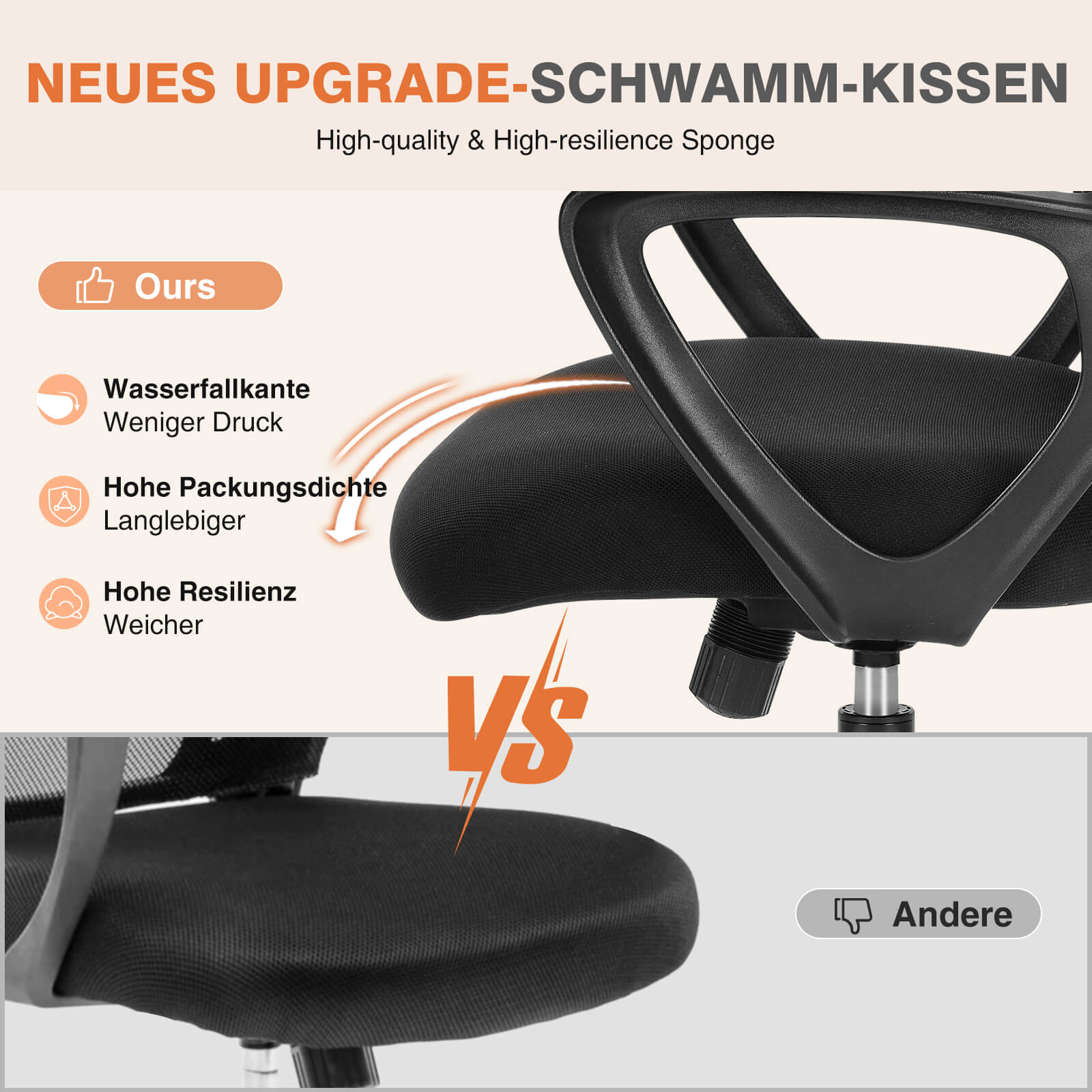 Ergonomische Home Mesh Office Schreibtischstühle mit Flip up Armlehnen, Lendenwirbelstütze