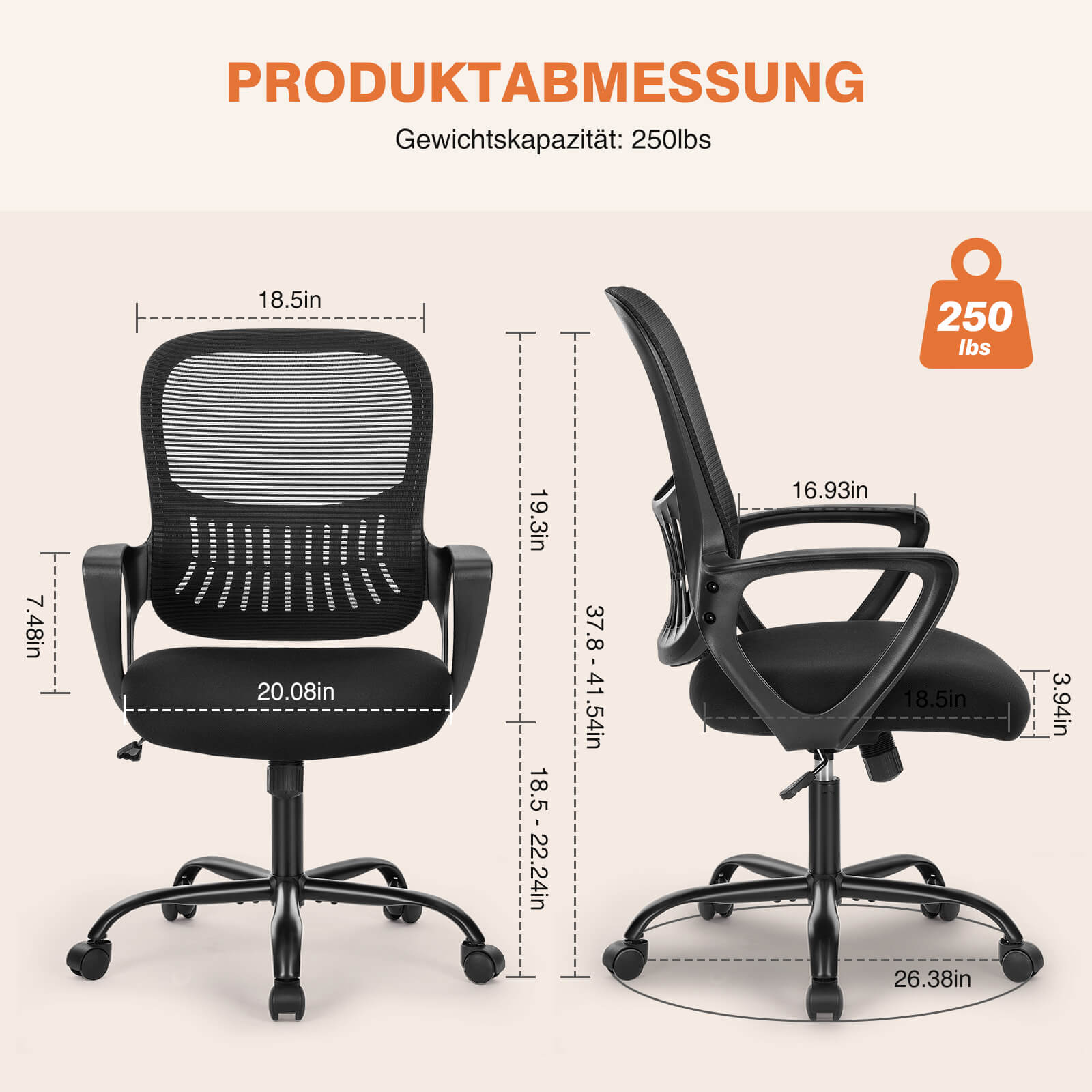 Ergonomische Home Mesh Office Schreibtischstühle mit Flip up Armlehnen, Lendenwirbelstütze