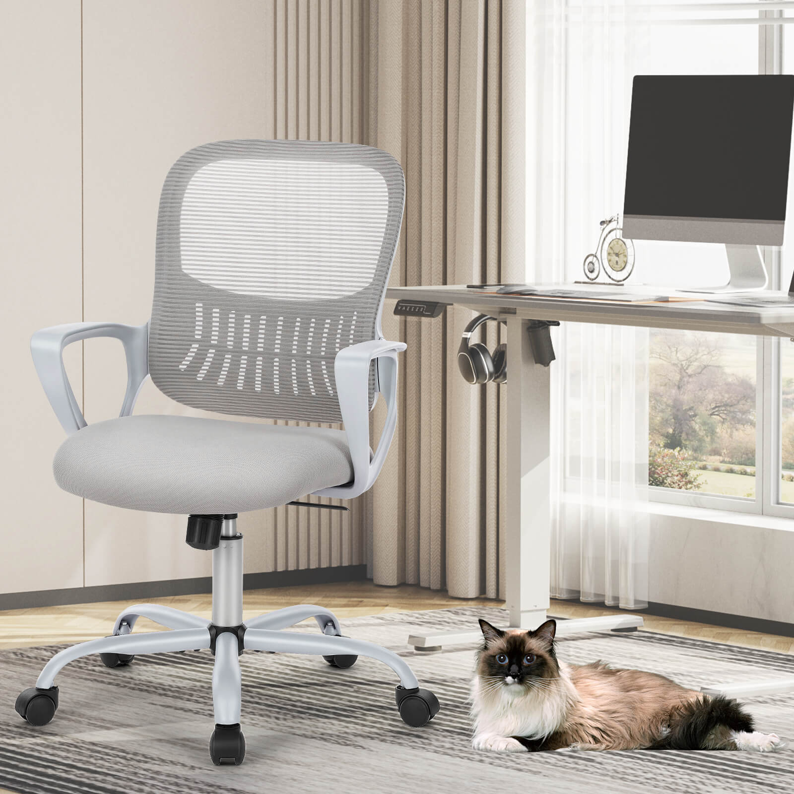 Ergonomische Home Mesh Office Schreibtischstühle mit Flip up Armlehnen, Lendenwirbelstütze
