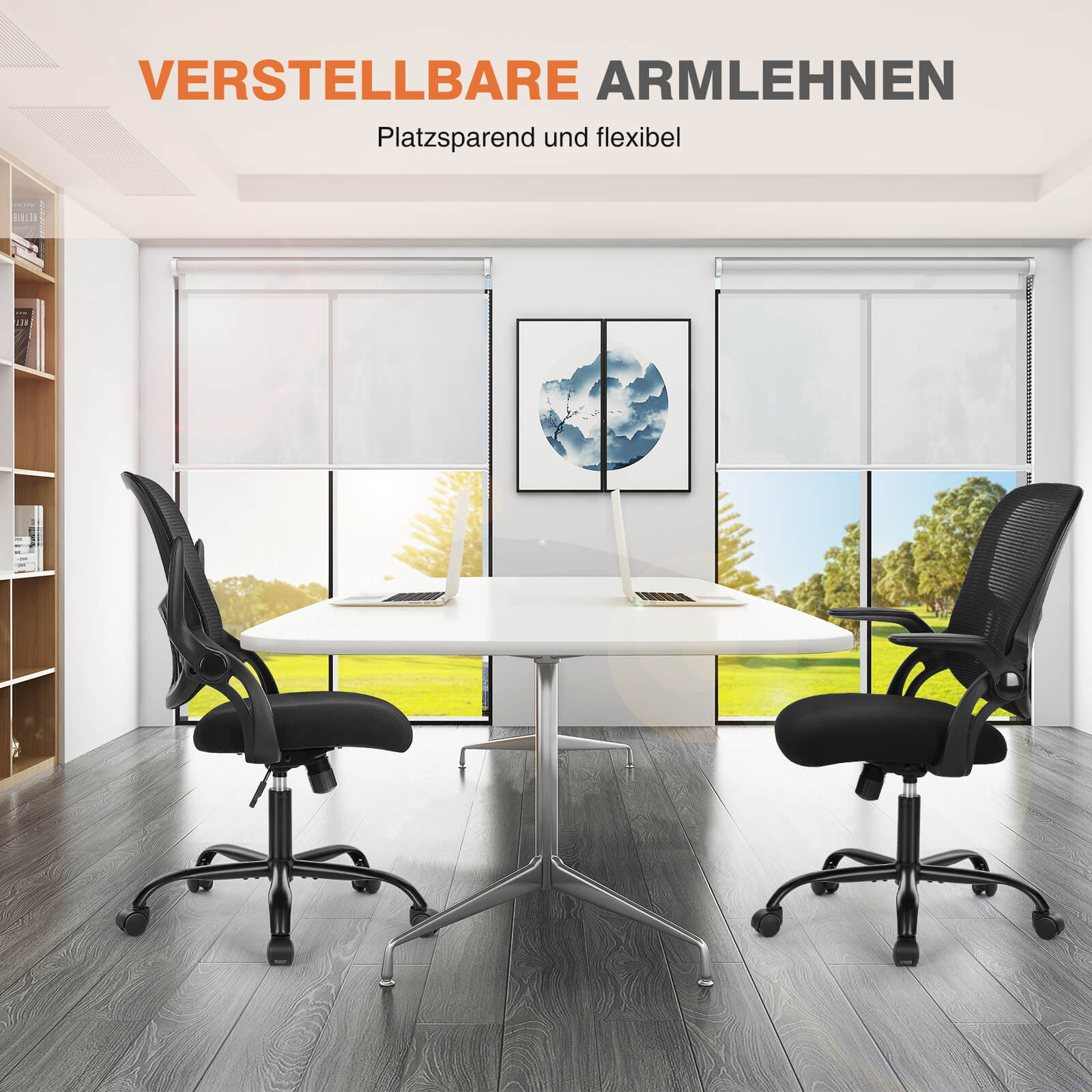 Ergonomische Home Mesh Office Schreibtischstühle mit Flip up Armlehnen, Lendenwirbelstütze