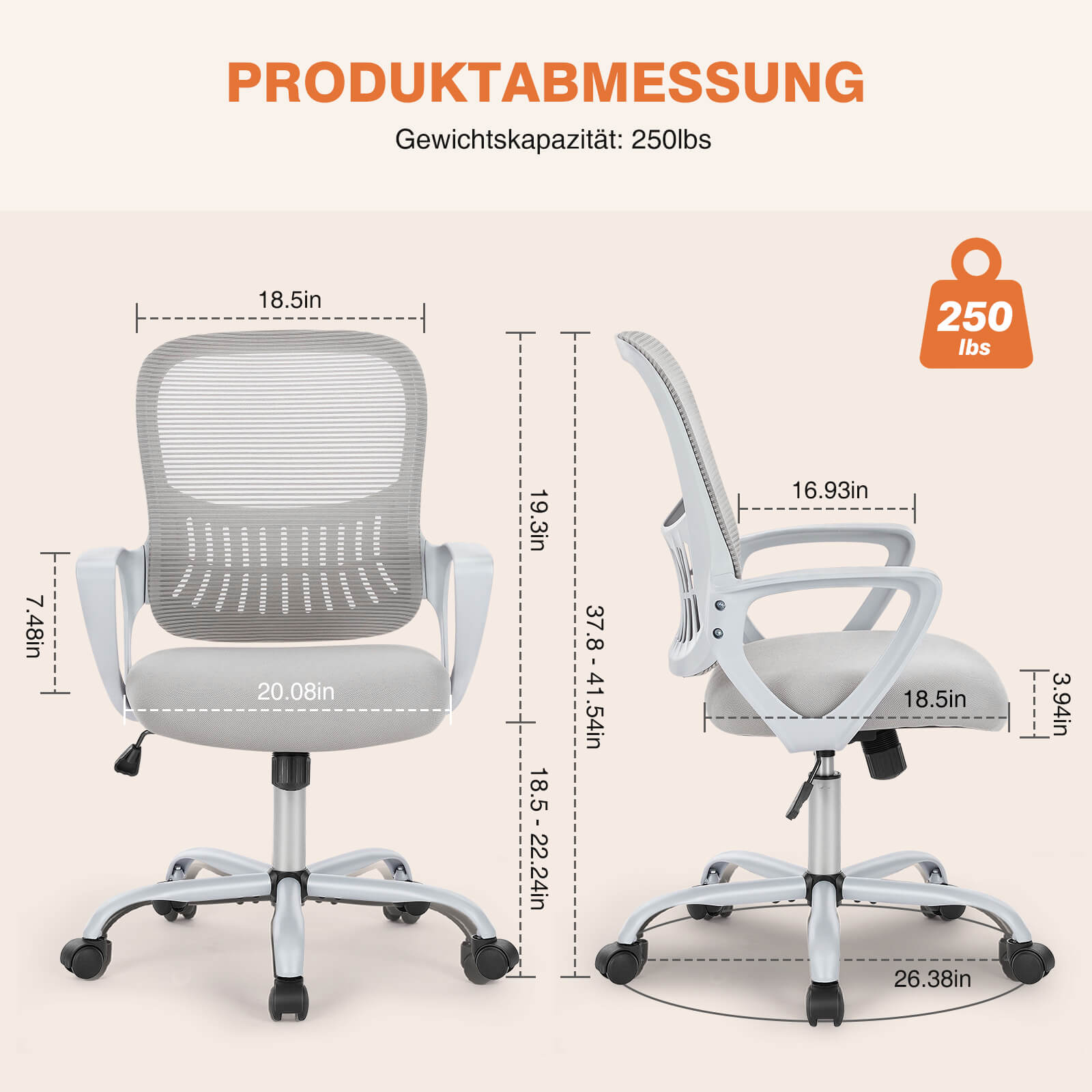 Ergonomische Home Mesh Office Schreibtischstühle mit Flip up Armlehnen, Lendenwirbelstütze