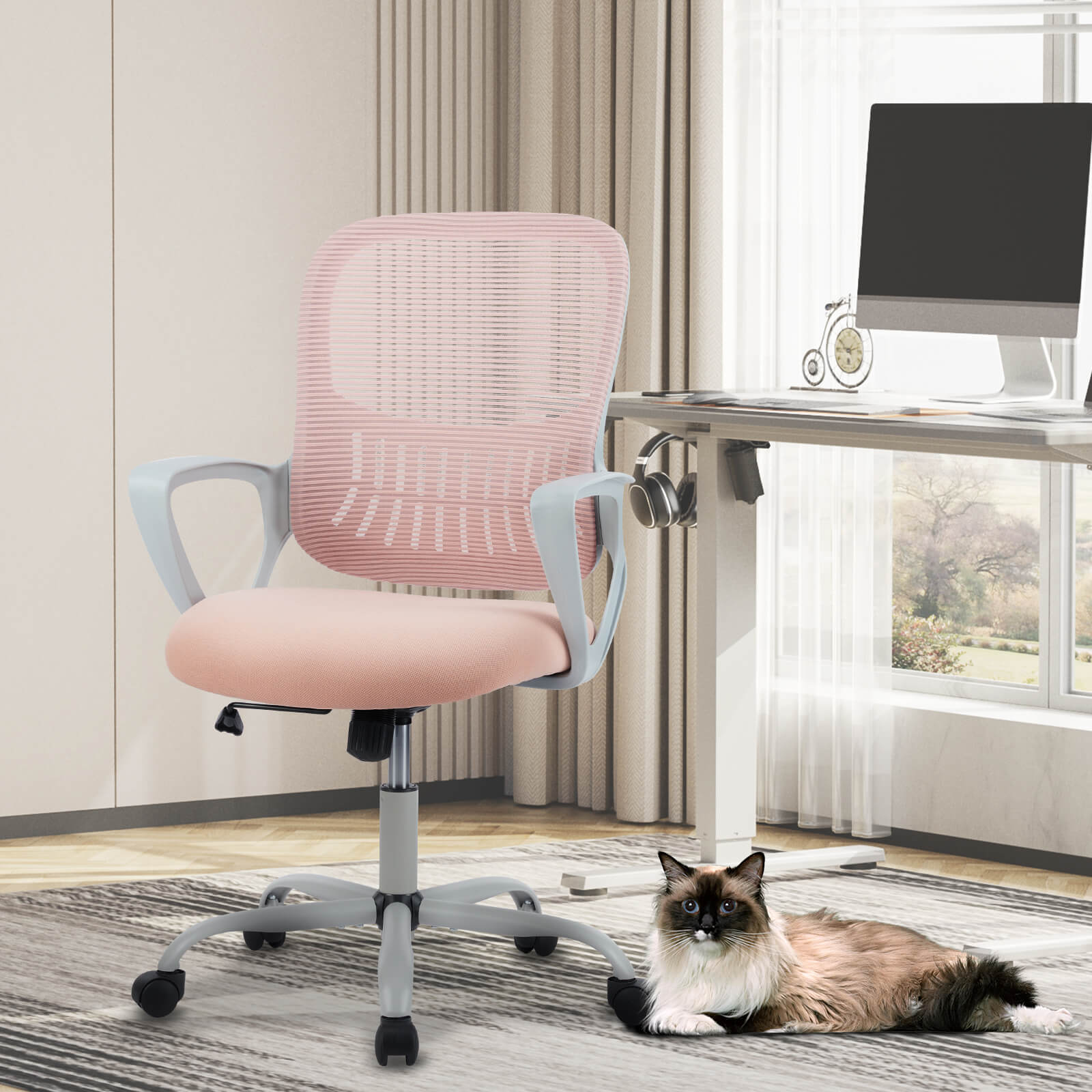 Ergonomische Home Mesh Office Schreibtischstühle mit Flip up Armlehnen, Lendenwirbelstütze