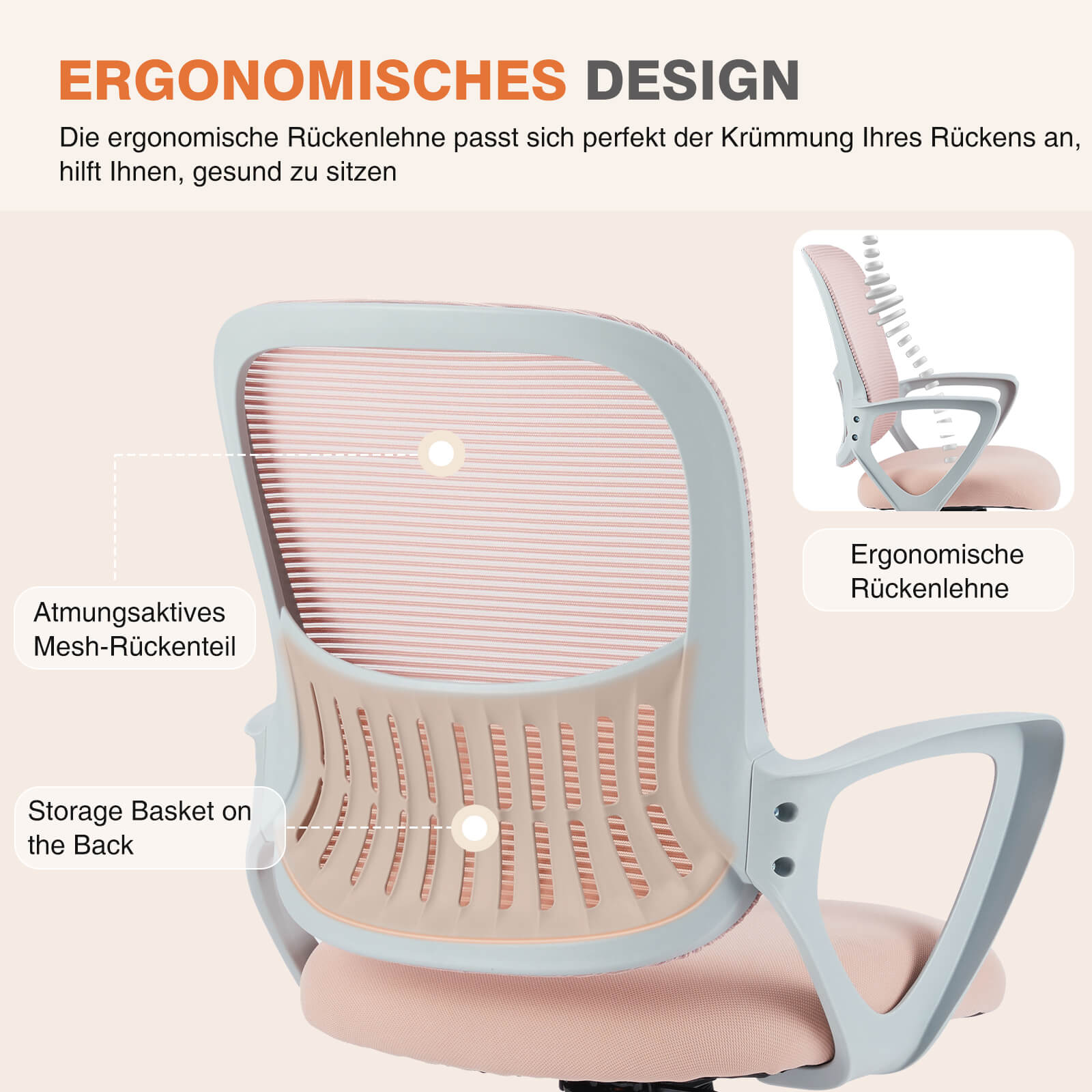 Ergonomische Home Mesh Office Schreibtischstühle mit Flip up Armlehnen, Lendenwirbelstütze