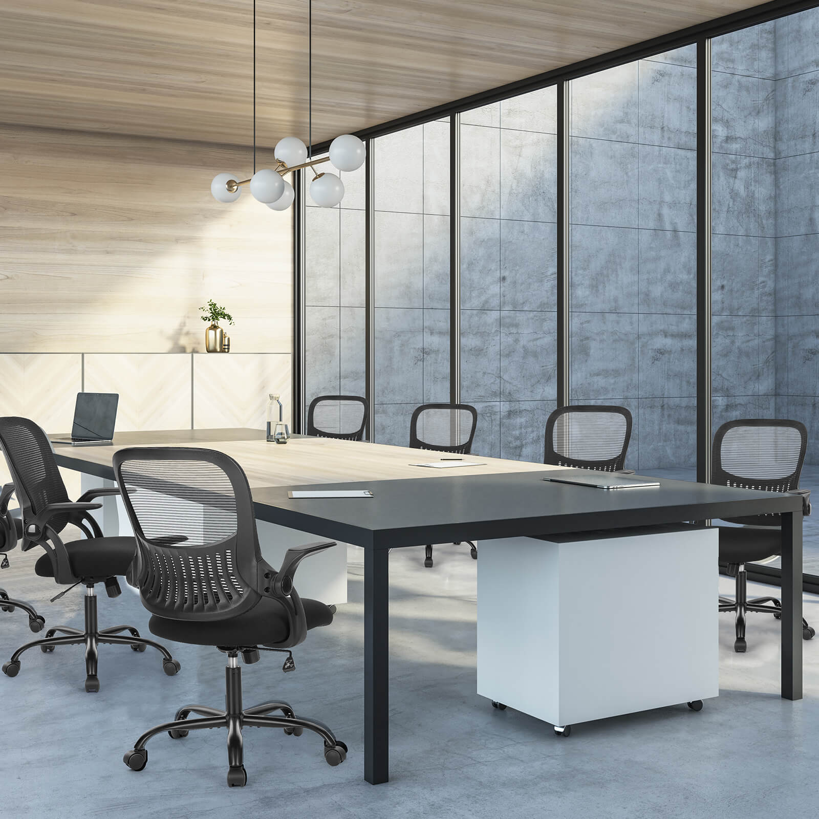 Ergonomische Home Mesh Office Schreibtischstühle mit Flip up Armlehnen, Lendenwirbelstütze