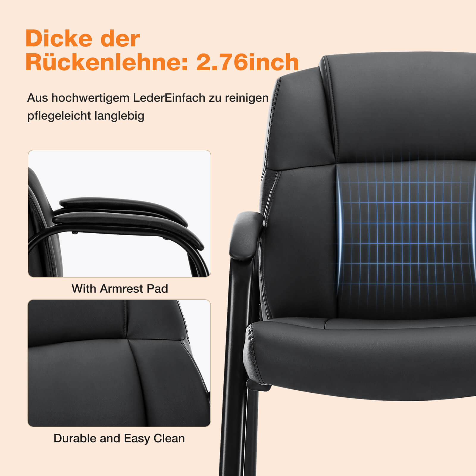 PU Leder Konferenzraum Empfangsstühle mit gepolsterten Armen, keine Räder Executive Office Chair