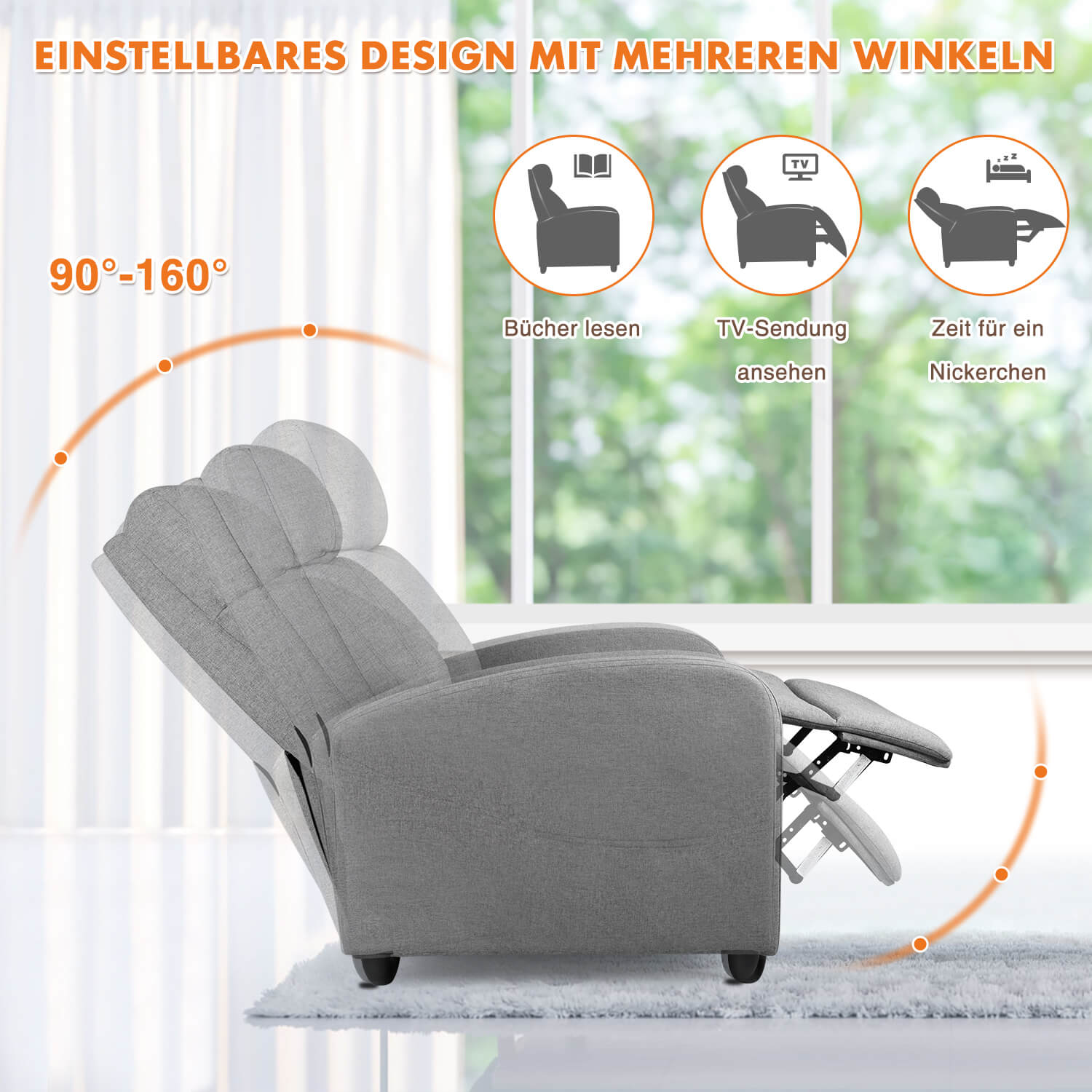Manual Recliner Chair Winback Single Sofa, Massage und Heizung, Casual Stuhl für Wohnzimmer