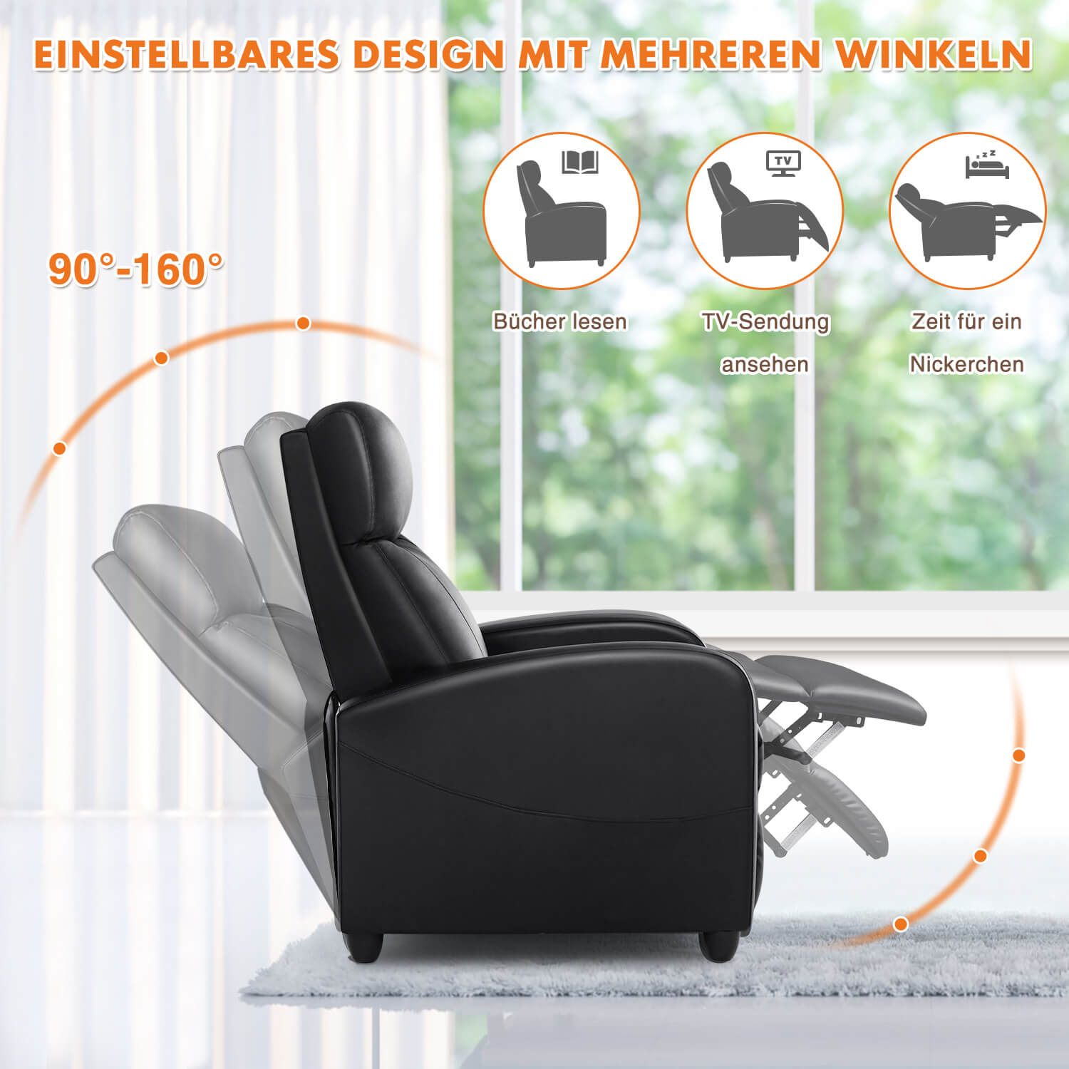 Manual Recliner Chair Winback Single Sofa, Massage und Heizung, Casual Stuhl für Wohnzimmer