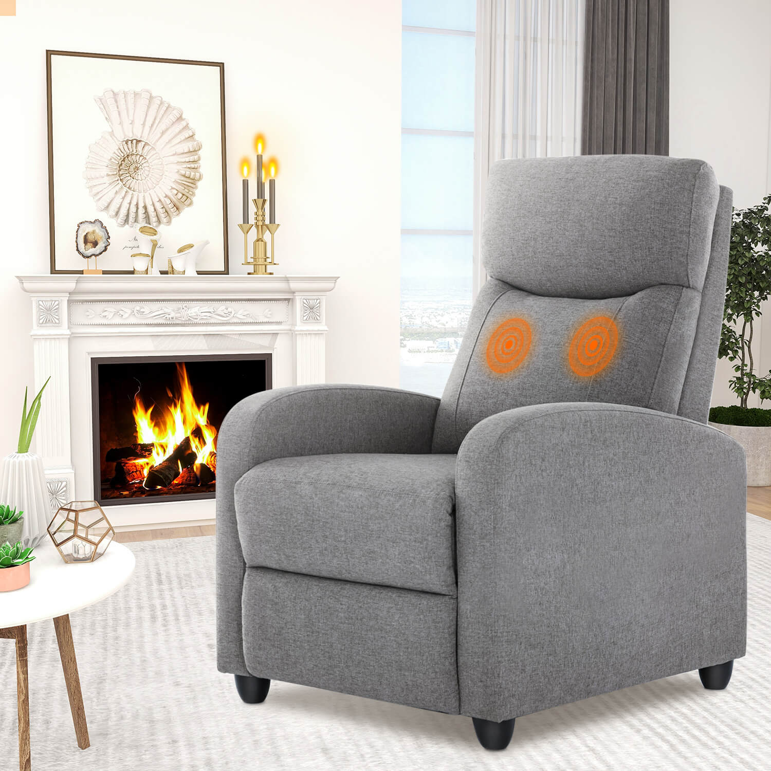 Manual Recliner Chair Winback Single Sofa, Massage und Heizung, Casual Stuhl für Wohnzimmer