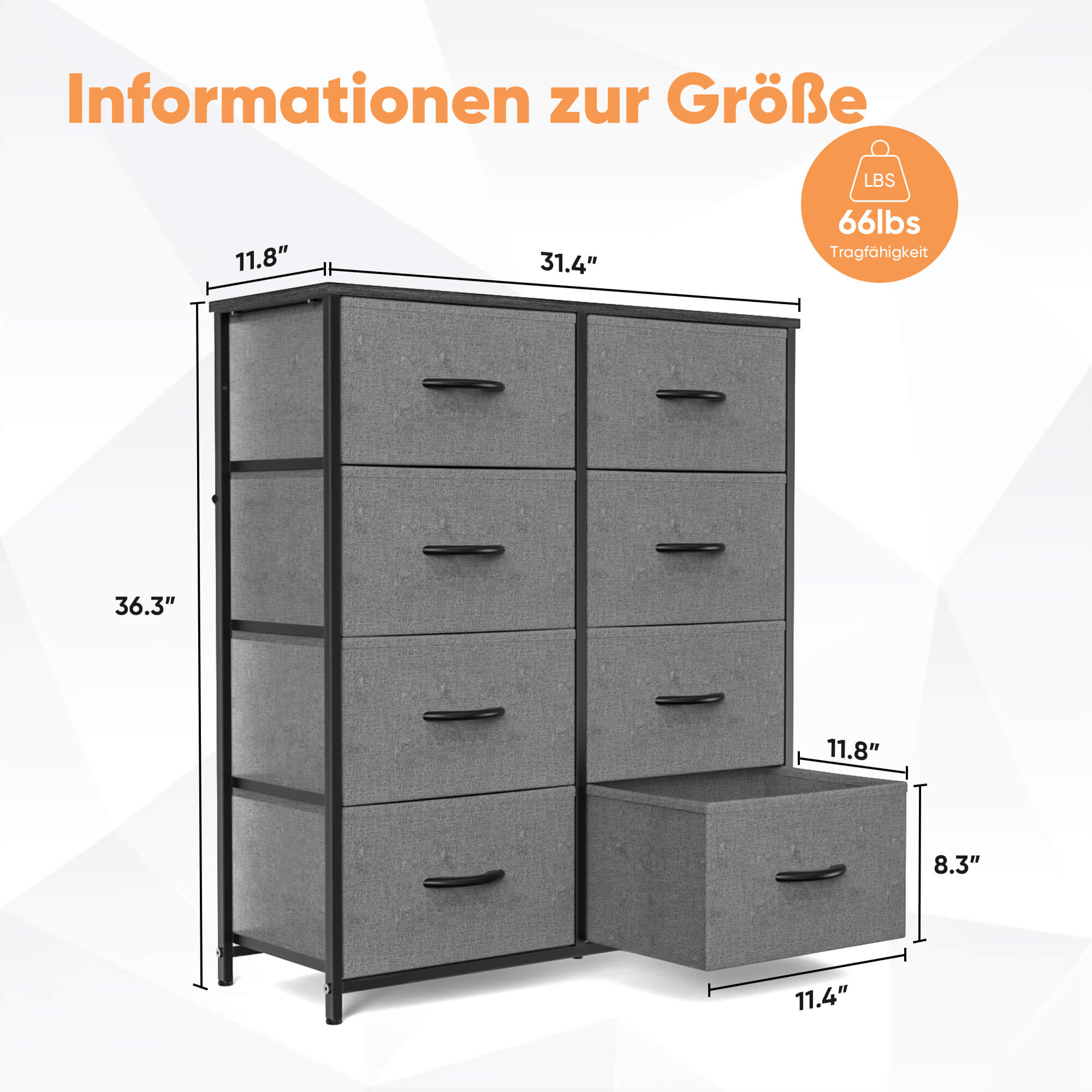 Hohe Dresser Fabric Storage Tower mit 8 Fabric Bins Schubladen, hölzerne Top für Kinderzimmer, Schrank, Eingang, Kinderzimmer