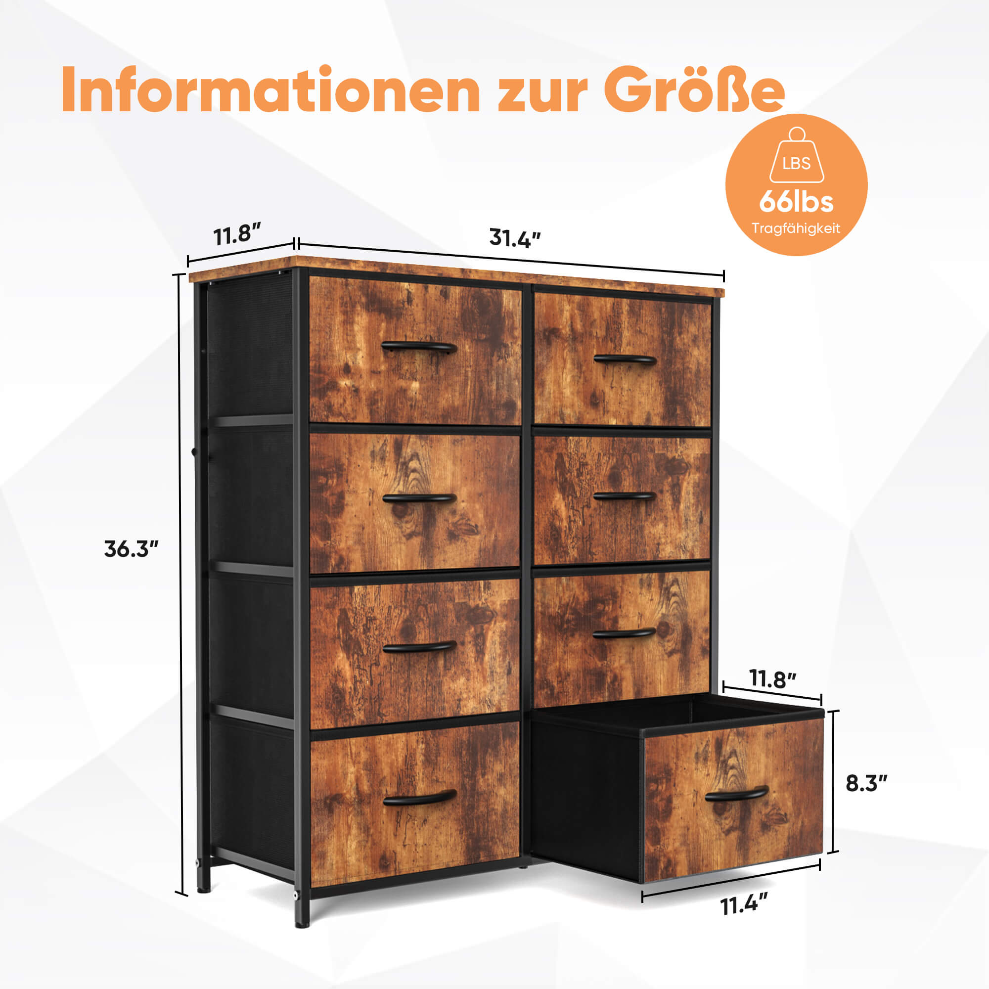 Hohe Dresser Fabric Storage Tower mit 8 Fabric Bins Schubladen, hölzerne Top für Kinderzimmer, Schrank, Eingang, Kinderzimmer