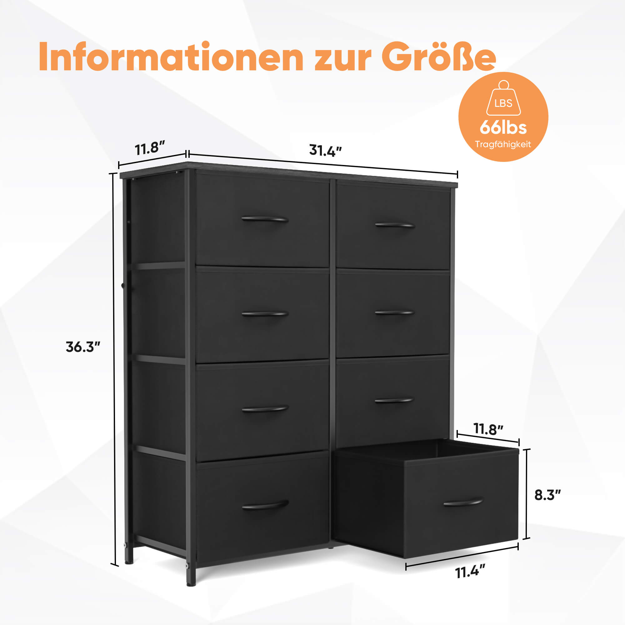 Hohe Dresser Fabric Storage Tower mit 8 Fabric Bins Schubladen, hölzerne Top für Kinderzimmer, Schrank, Eingang, Kinderzimmer