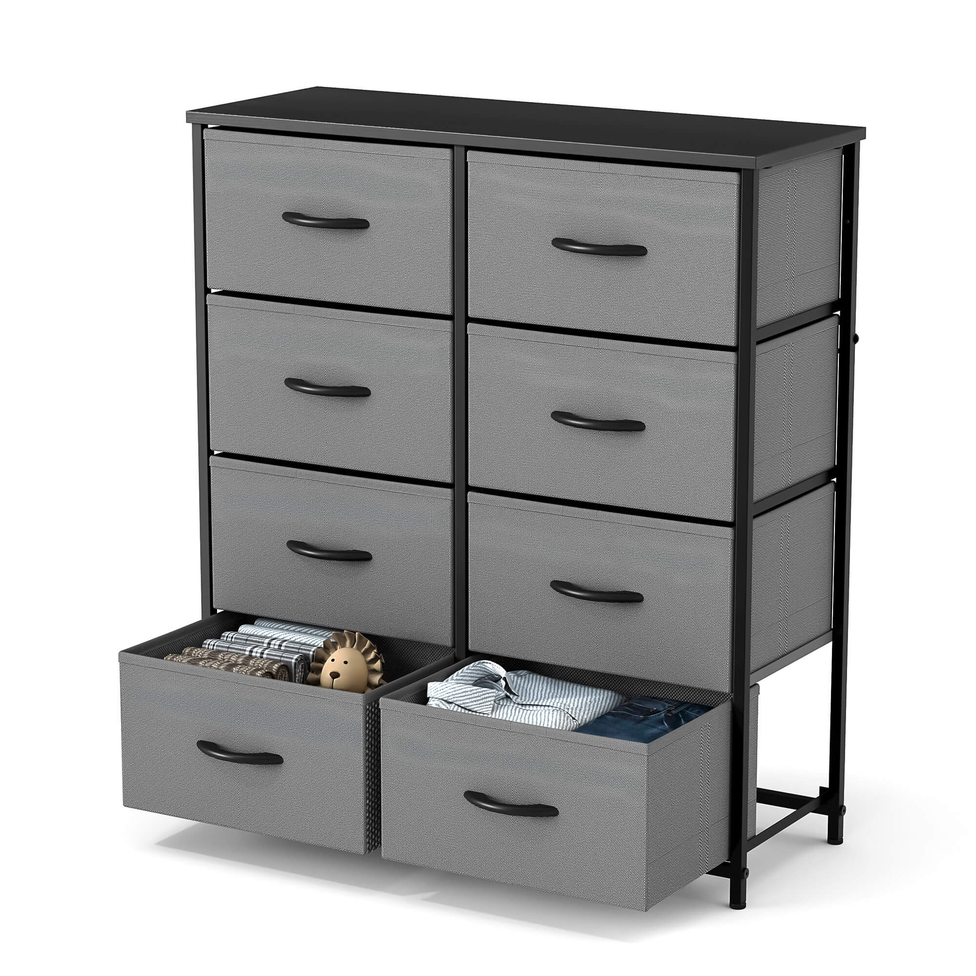 Hohe Dresser Fabric Storage Tower mit 8 Fabric Bins Schubladen, hölzerne Top für Kinderzimmer, Schrank, Eingang, Kinderzimmer